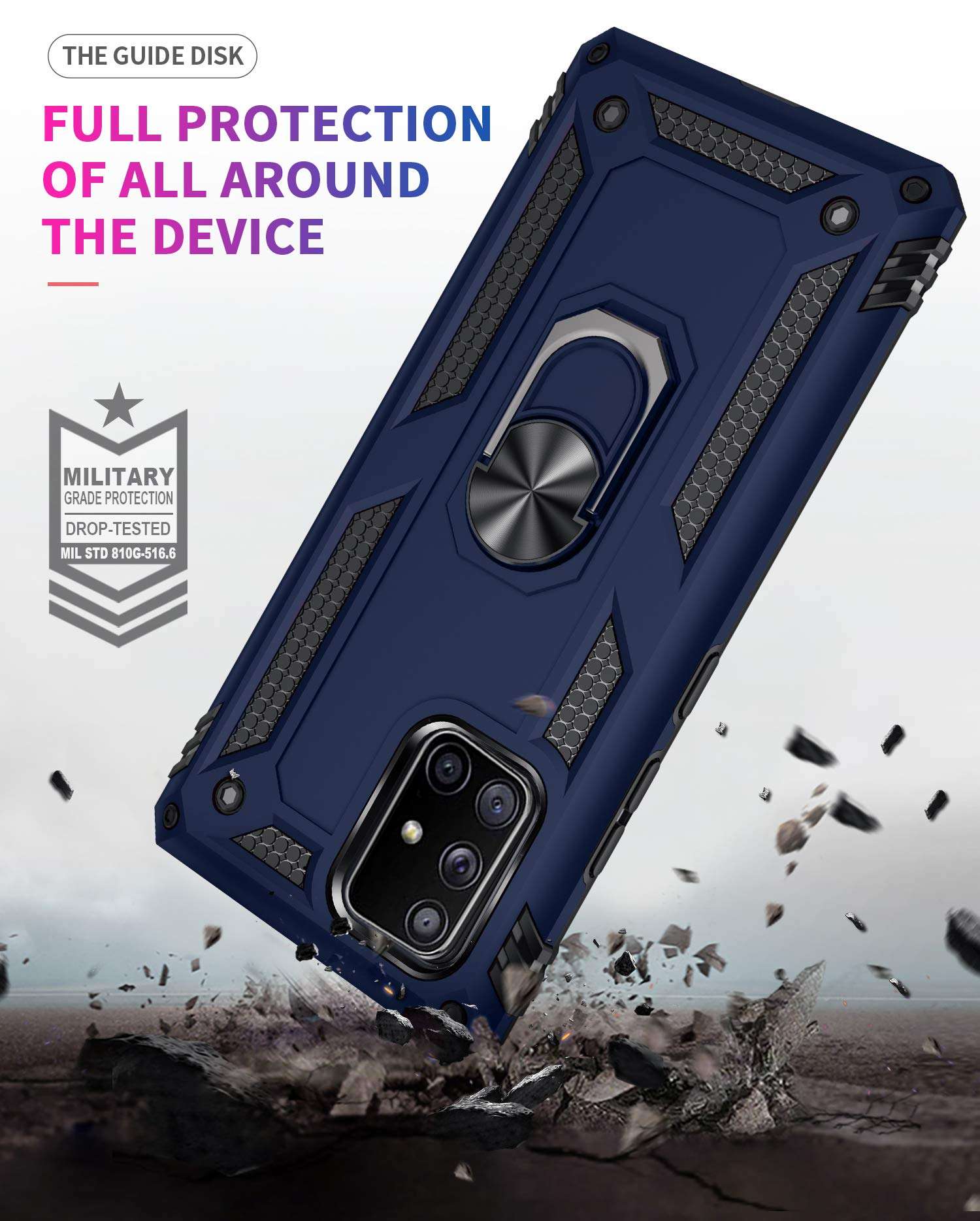 Hitogo Case for Samsung Galaxy A71 5G with 2 Pack TPU Screen Protector, Military Grade Shockproof Protective Case Cover with Kickstand for Samsung Galaxy A71 5G (Blue) 6