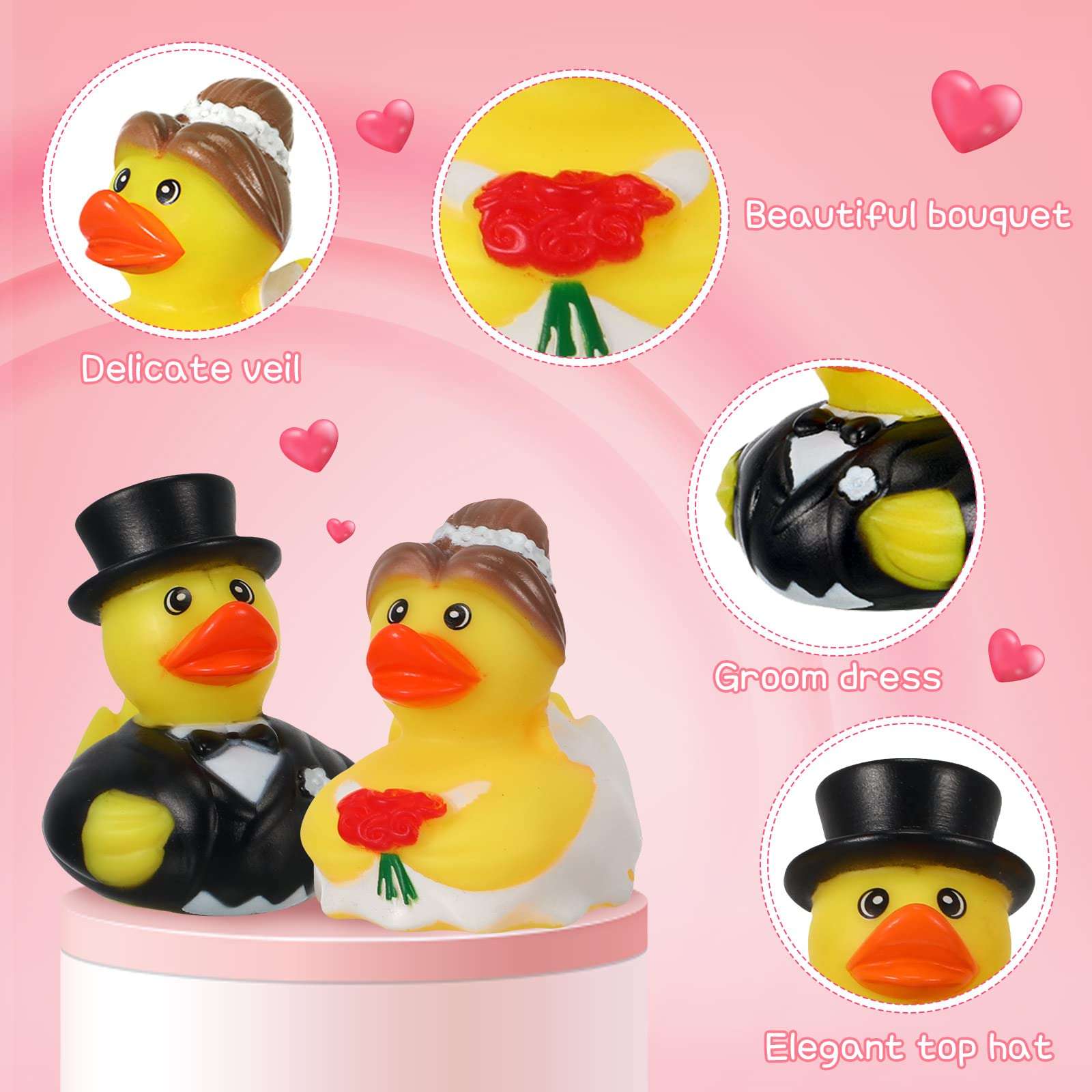 Jerify 48 Pcs Bride Groom Duck Bath Toy 2.5 Inch Wedding Rubber Duck Marriage Mini Ducks for Ceremony Baby Bridal Shower Gift Souvenir 4