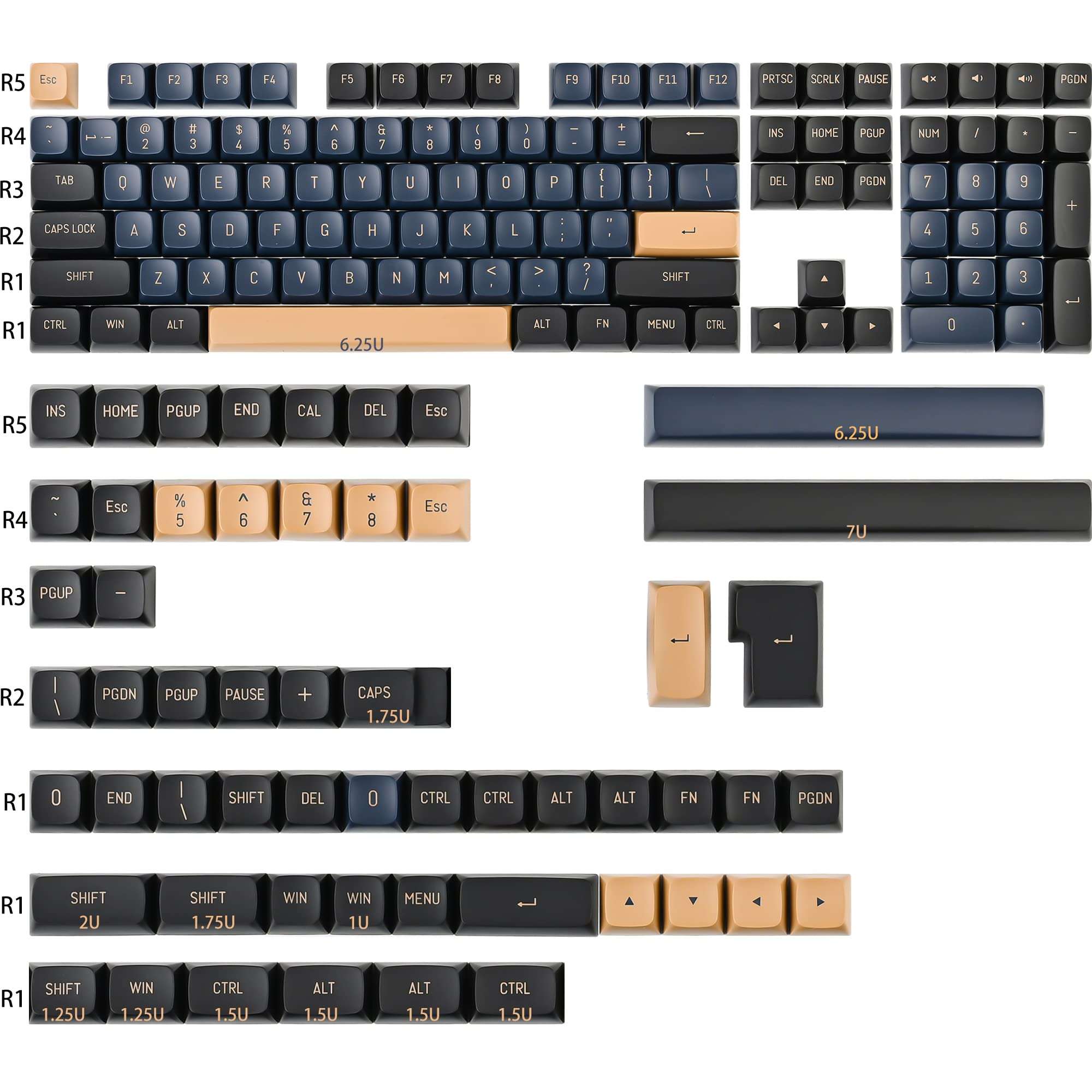 Fogruaden PBT Blue Samurai Keycaps, 163 Keycap Set Double Shot Keycaps, CSA Profile, Custom Keycaps for Cherry Gateron MX Switches Mechanical Keyboard 3