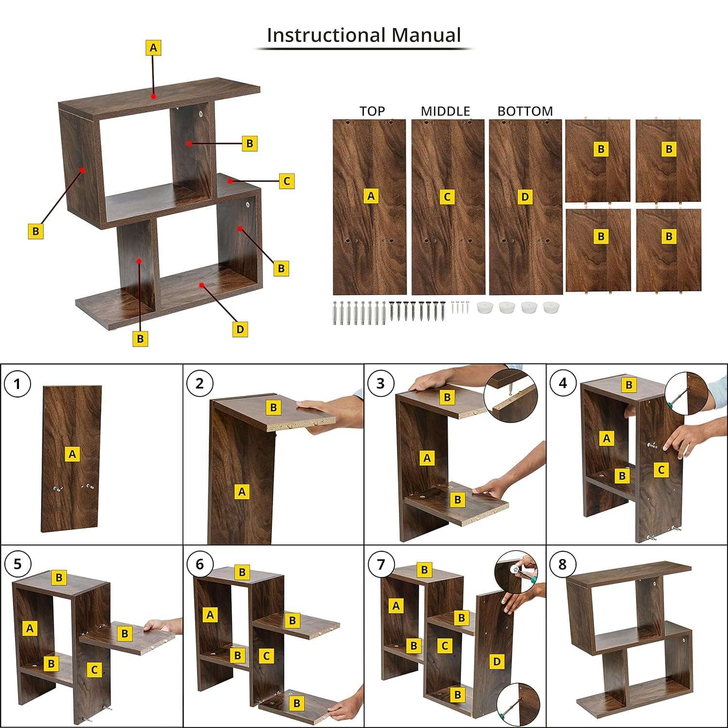 ABOUT SPACE Wooden Side Table - Wall Mounted Night Stand & End Table Organizer-S Shaped Storage Organiser - Bedside Furniture for Bedroom,Living Room,Hallway(L 47 x B 20 x H 56 cm,Brown) 6