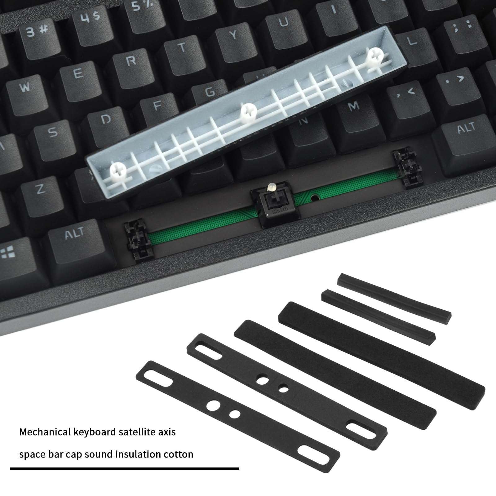 Create idea 6PCS Keyboard SpaceBar Compatible with 6.25U Mechanical Keyboard Space Space Bar Foam 12x108mm Dust-Proof Strip 5x60mm Keyboard Switch Silencer Cotton Black 3
