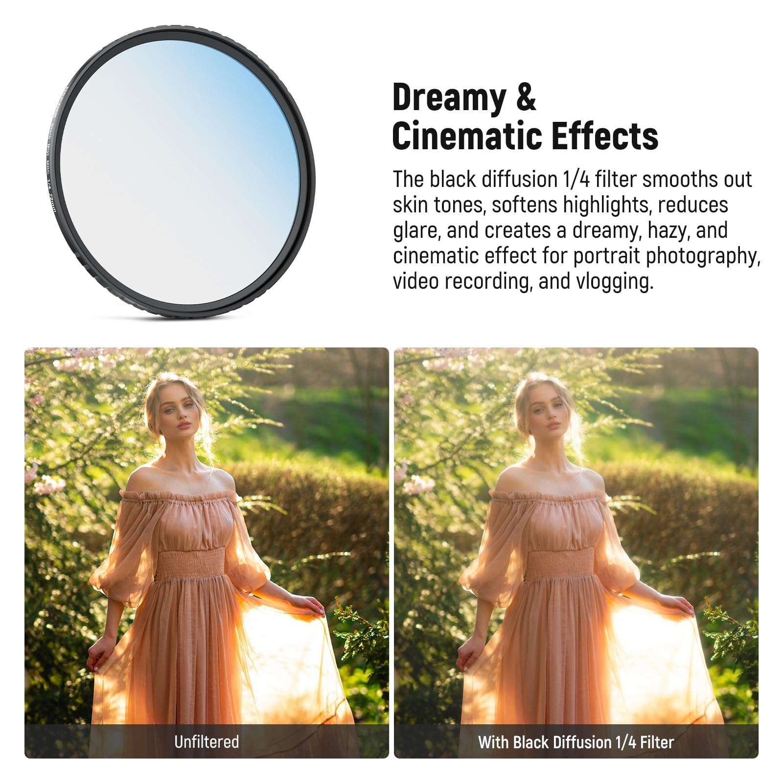 NEEWER 72mm Variable ND (ND2-32) + CPL + 1/4 Black Diffusion Filter Set (3 Pack), Camera Lens Filter Photography Accessories with AR/AF Coatings, Storage Case & Cleaning Cloth 6