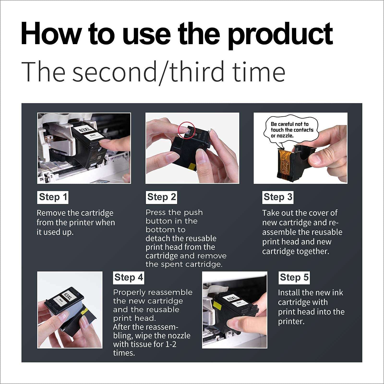 LemeroUexpect Remanufactured Ink Cartridge Replacement for HP 63XL 63 XL for OfficeJet 5258 5255 4650 3830 4655 4652 3634 Envy 4520 Deskjet 1112 3636 Printer (1 Print Head, 3 Black Inkwell) 4