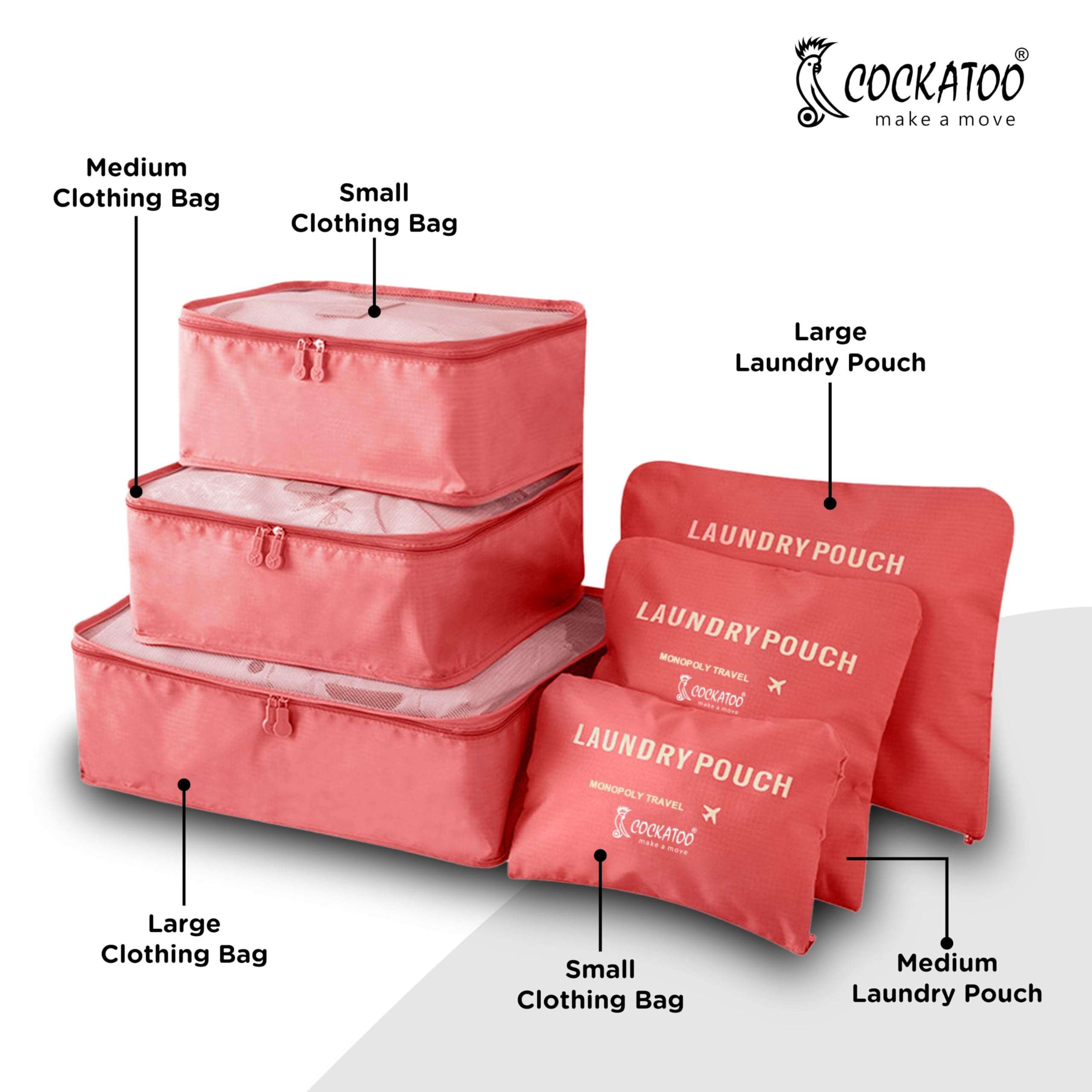 Cockatoo Horizon 6 Pc Travel Storage Bag,Travel Organizer Bags for Luggage,Material: Oxford Cloth 4