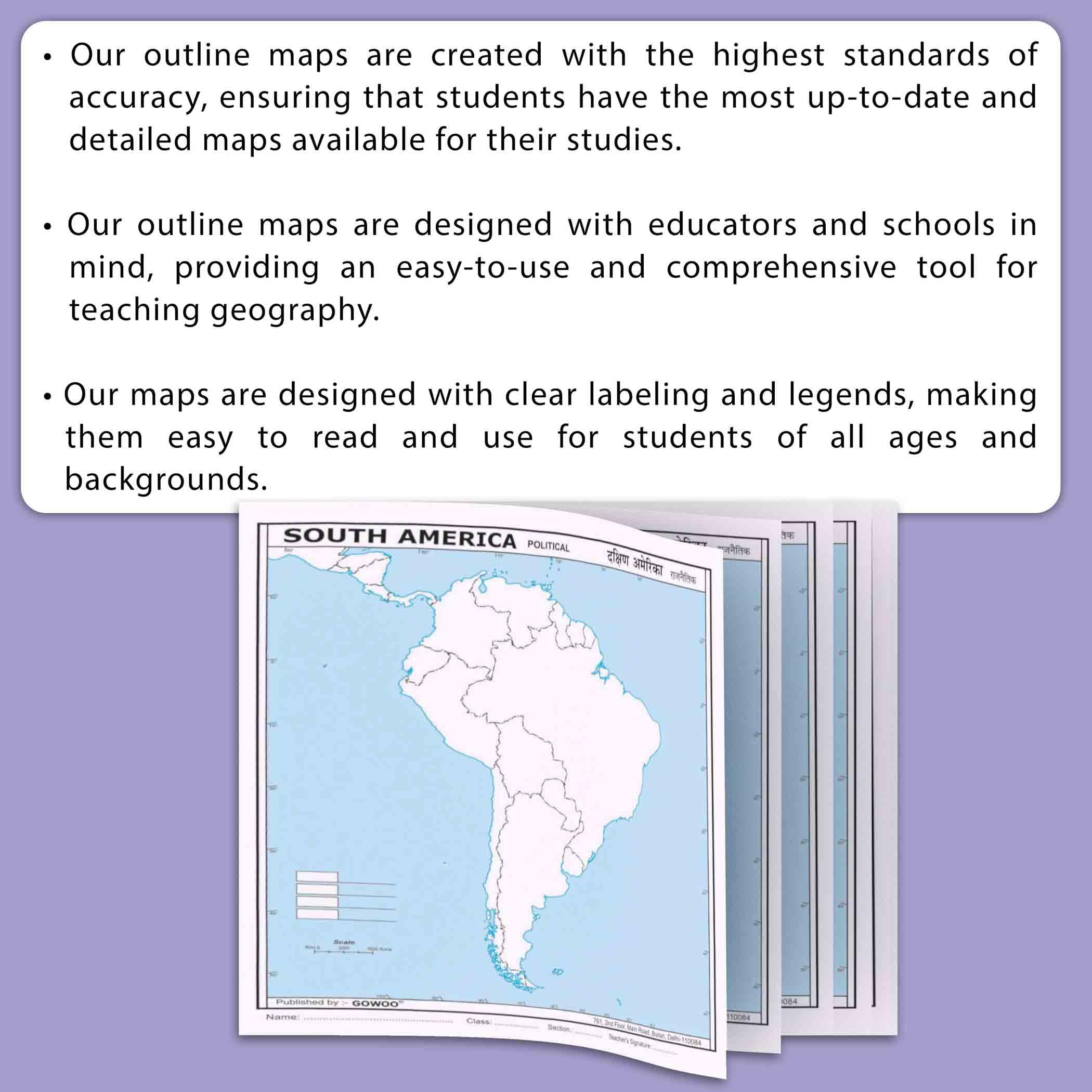 SMALL - 100 SOUTH AMERICA POLITICAL OUTLINE MAP FOR SCHOOL and SMALL - 100 SOUTH AMERICA PHYSICAL OUTLINE MAP FOR SCHOOL | Combo of 2 6