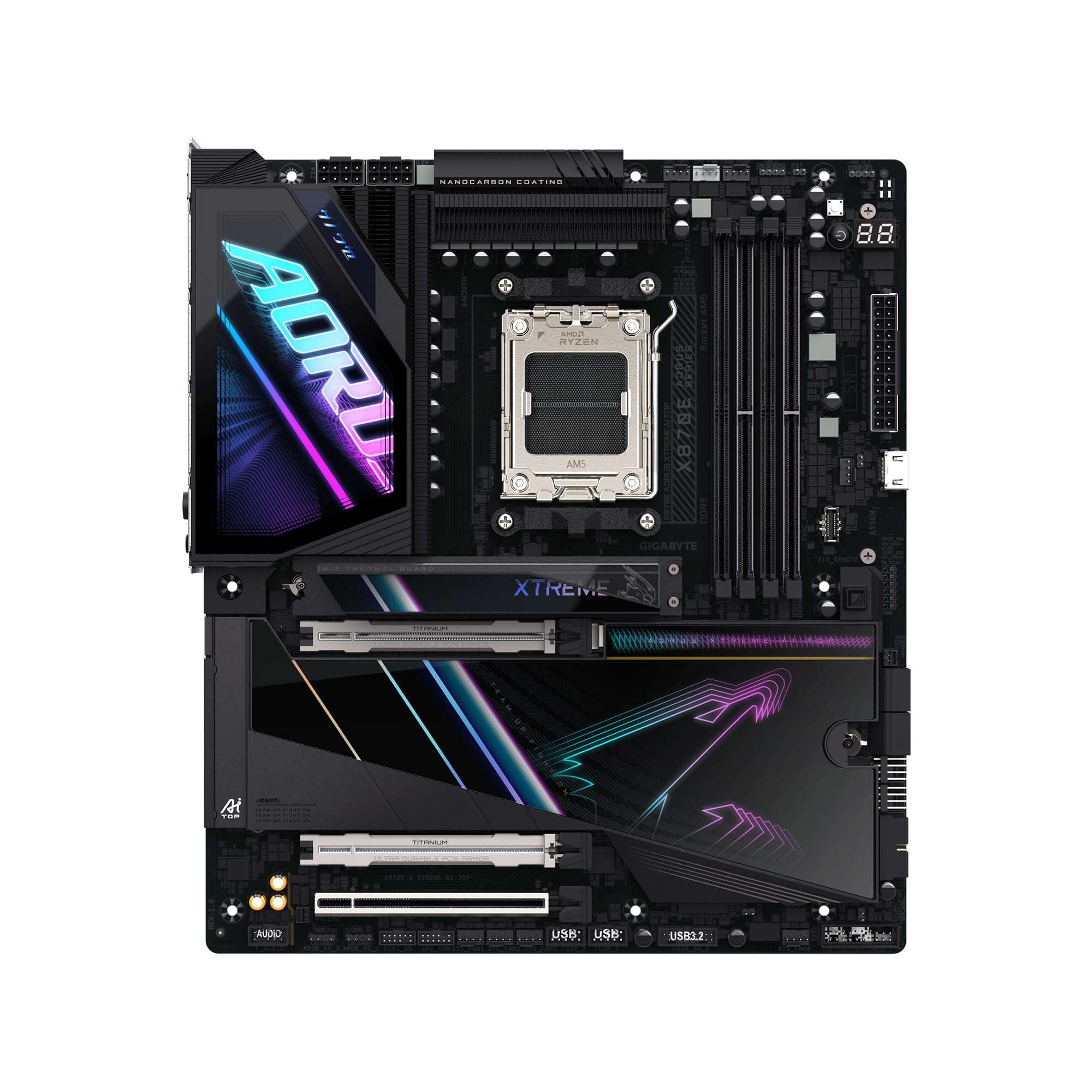 GIGABYTE X870E AORUS Xtreme AI TOP AMD AM5 LGA 1718 Motherboard, E-ATX, DDR5, 4X M.2, PCIe 5.0, USB4, WIFI7, 10GbE LAN, EZ-Latch, 5-Year Warranty 2
