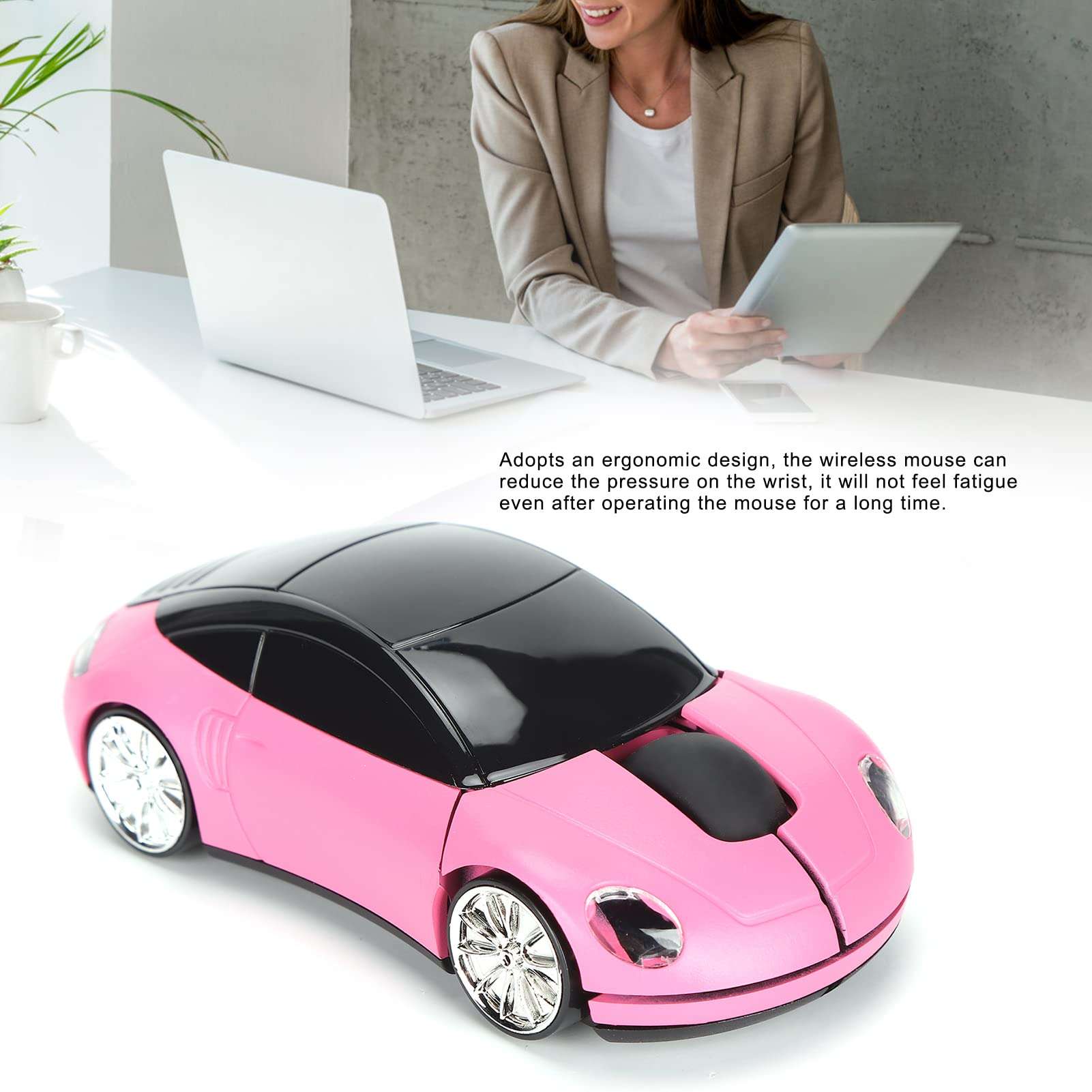 Laptop Mouse, Wireless Mouse Mini Car Shape Professional Optical Positioning with USB Receiver for Laptop for Computers for Office(Pink) 4