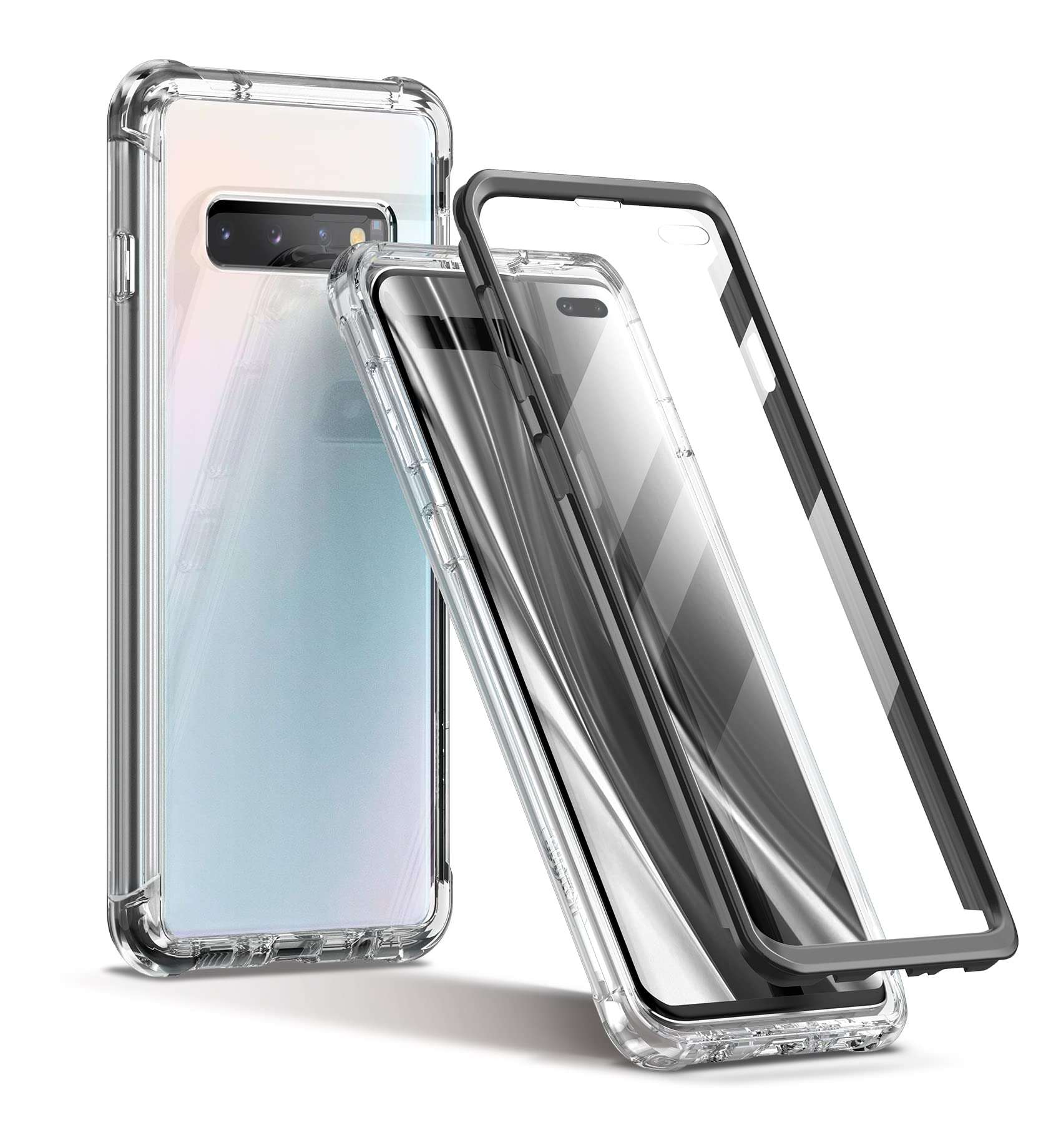 SURITCH Case for Galaxy S10 Plus [Built-in Screen Protector] Matte Black Full-Body Protection Shockproof Rugged Hard Cover for Samsung Galaxy S10 Plus [Compatible with Fingerprint Sensor (Black) 1