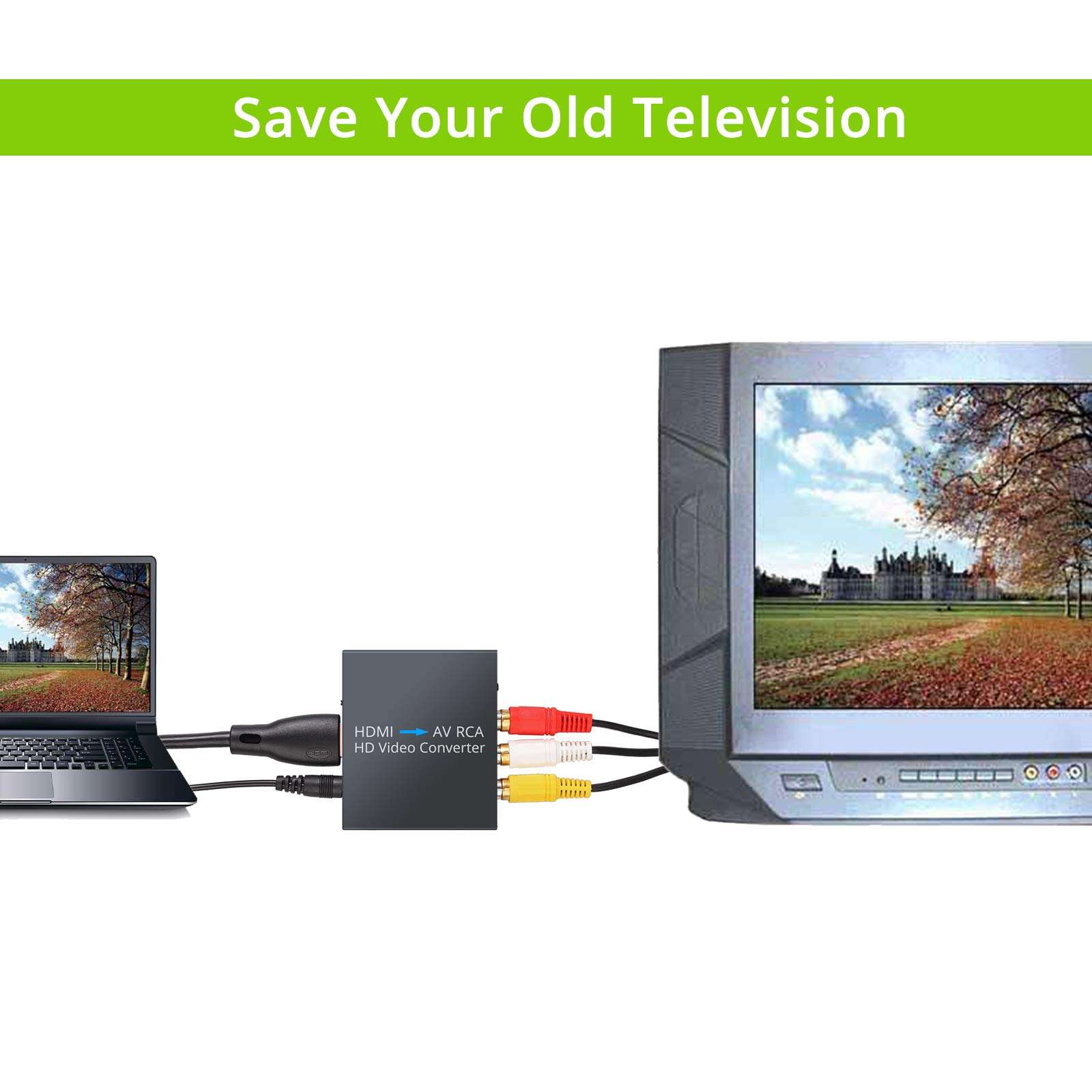 LiNKFOR HDMI to AV Converter HDMI to RCA Adapter 1080p HDMI to AV CVBS RCA Converter SupportNTSC PAL with 1.5m AV Cable Compatible with TV PC PS3 STB VHS VCR Blue-Ray DVDPlayers Projector 5