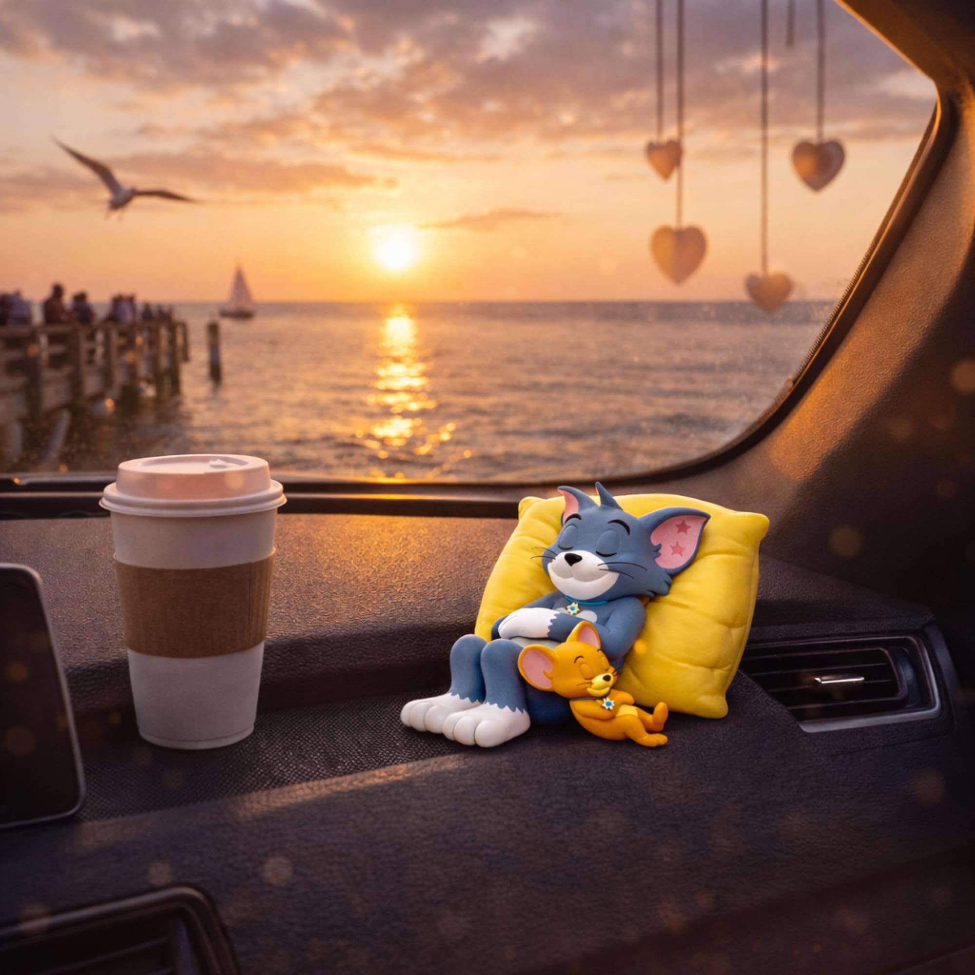 DETACHI Car Dashboard Toy Showpiece Cute Sleeping T and J Figurine Car Decoration Accessories, Interior Dashboard Decor, Tabletop & Desk Home Decorative Item, Perfect for Car Lovers 4