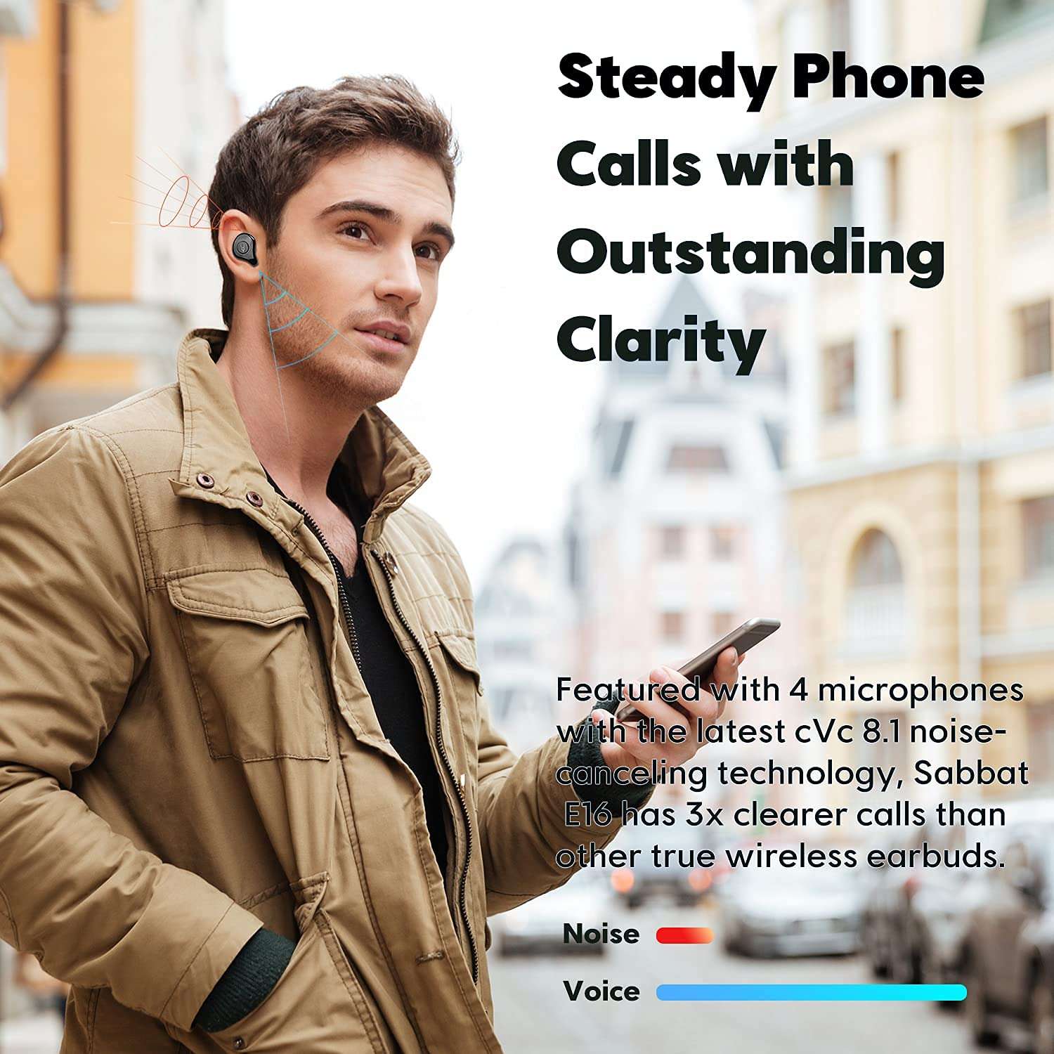 True Wireless Earbuds, Sabbat E16 Bluetooth 5.2 Headphones with Immersive HiFi Stereo Sound, APTX Deep Bass CVC8.1 Noise Cancelling Built-in Mic TWS Ear Buds Headset with Game Mode Wireless Charging 5