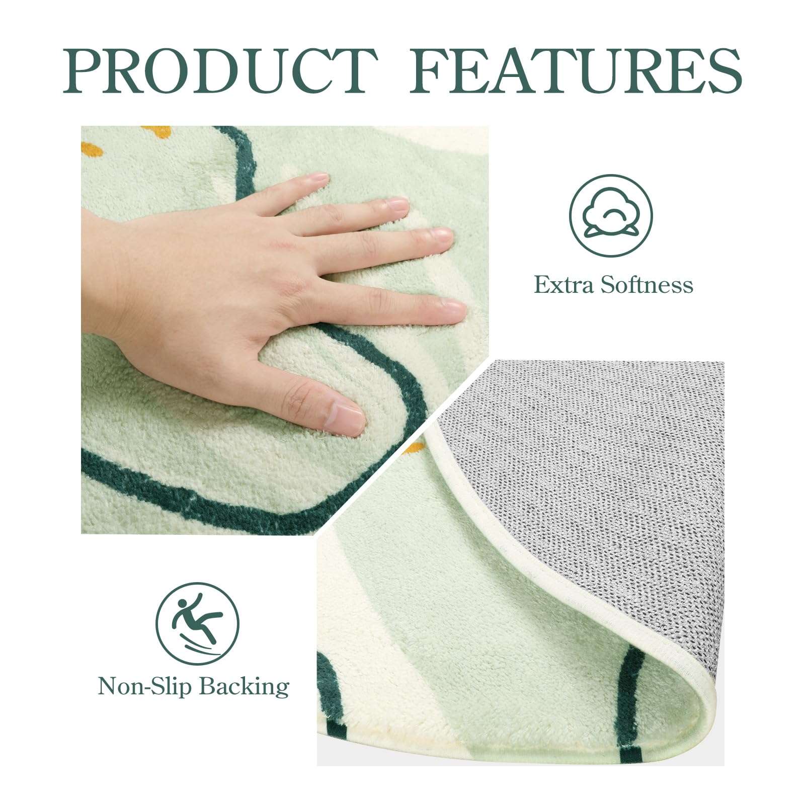 Lahome Green Hallway Runner - 2x7 Washable Non-Slip Runner Rug Throw Lightweight Soft Bathroom Runner Rug, Boho Botanical Print Indoor Carpet Runner for Bedroom Kitchen Entrance Laundry Living Room 5