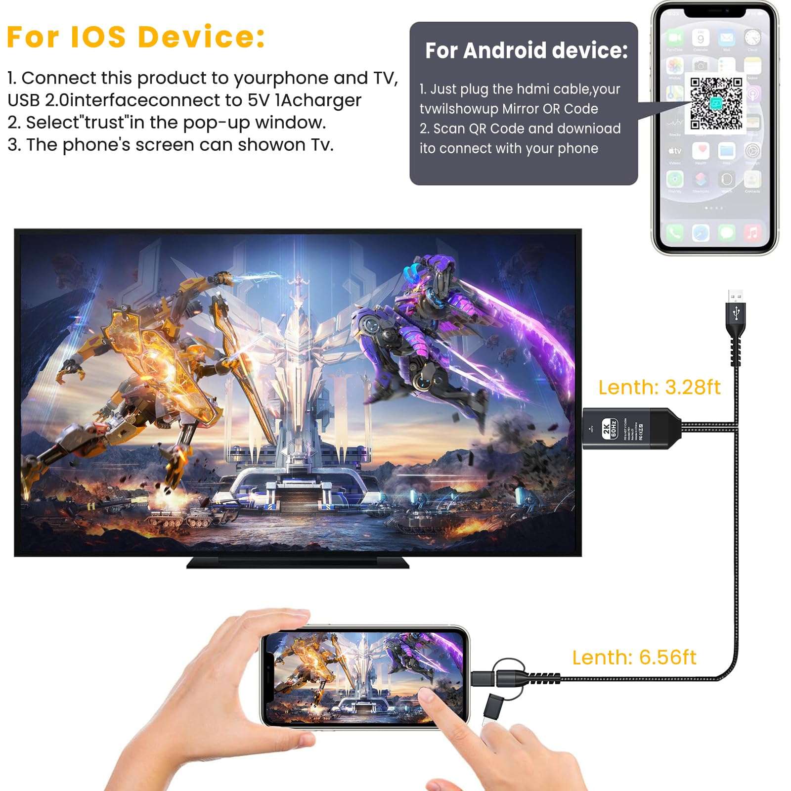 Ozvavzk HDMI Adapter for TV Phone to TV 1080P Digital AV Adapter 3 in 1 Sync Screen Connector Cable Compatible for Lighting USB C Micro USB to HDTV Projector Monitor 2