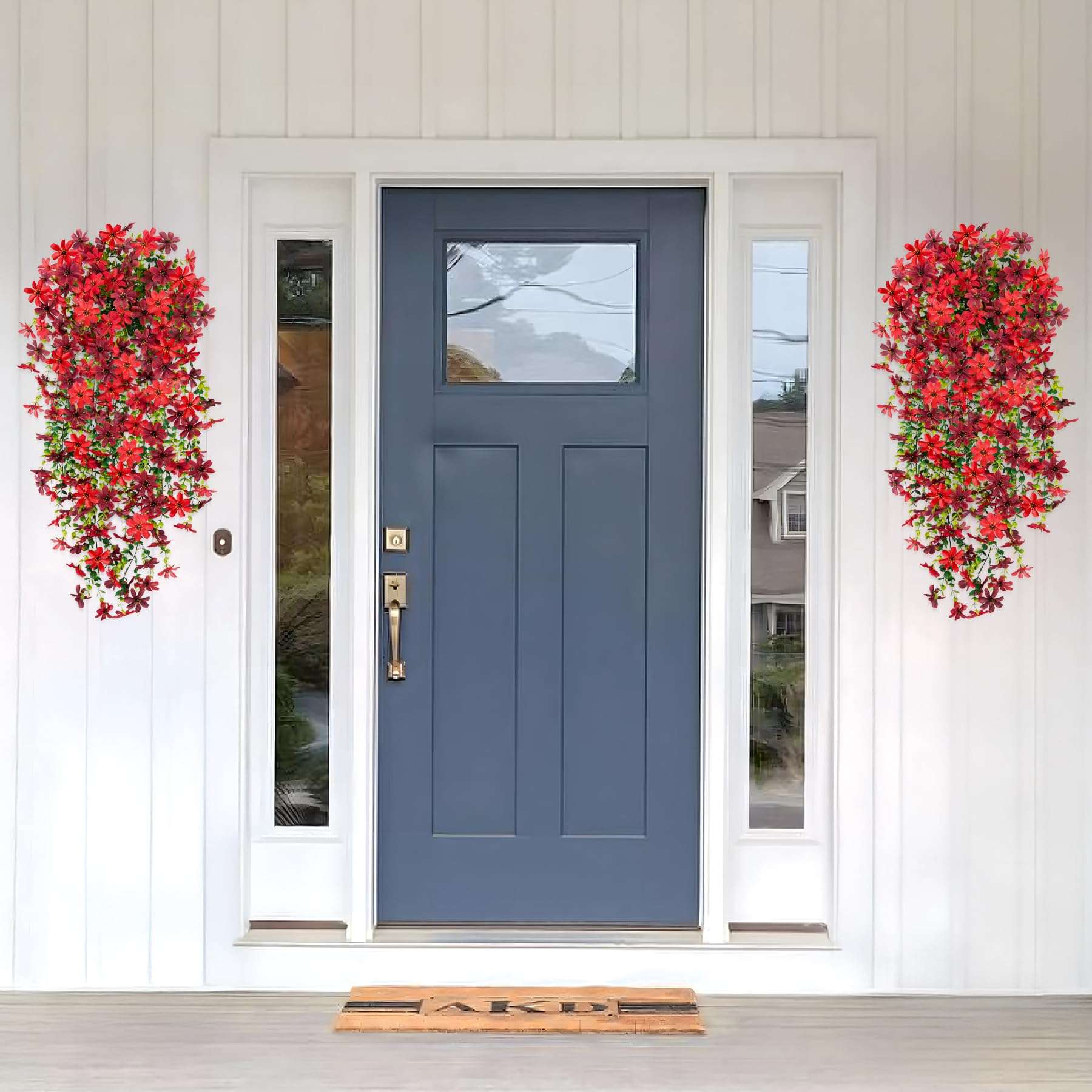 Artificial Hanging Flowers Outdoor Spring Decoration, Fake Hanging Vine Plants UV Resistant, Faux Daisy Flower Eucalyptus for Outside Home Indoor Porch, Red Brown 6