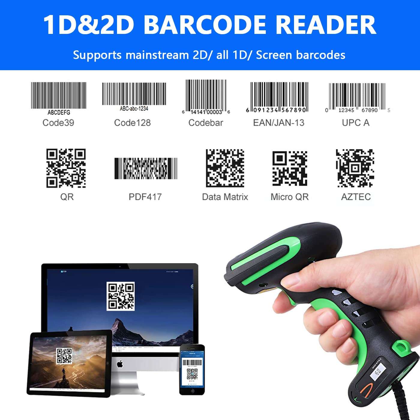 LENVII LD7001 Handheld 2D Industrial Grade Barcode Scanner IP65 Industrial Grade Wired QR Code Scanner 1D Barcode Reader USB Barcode Scanner for supermarkets, Convenience Stores, and Warehouses 4