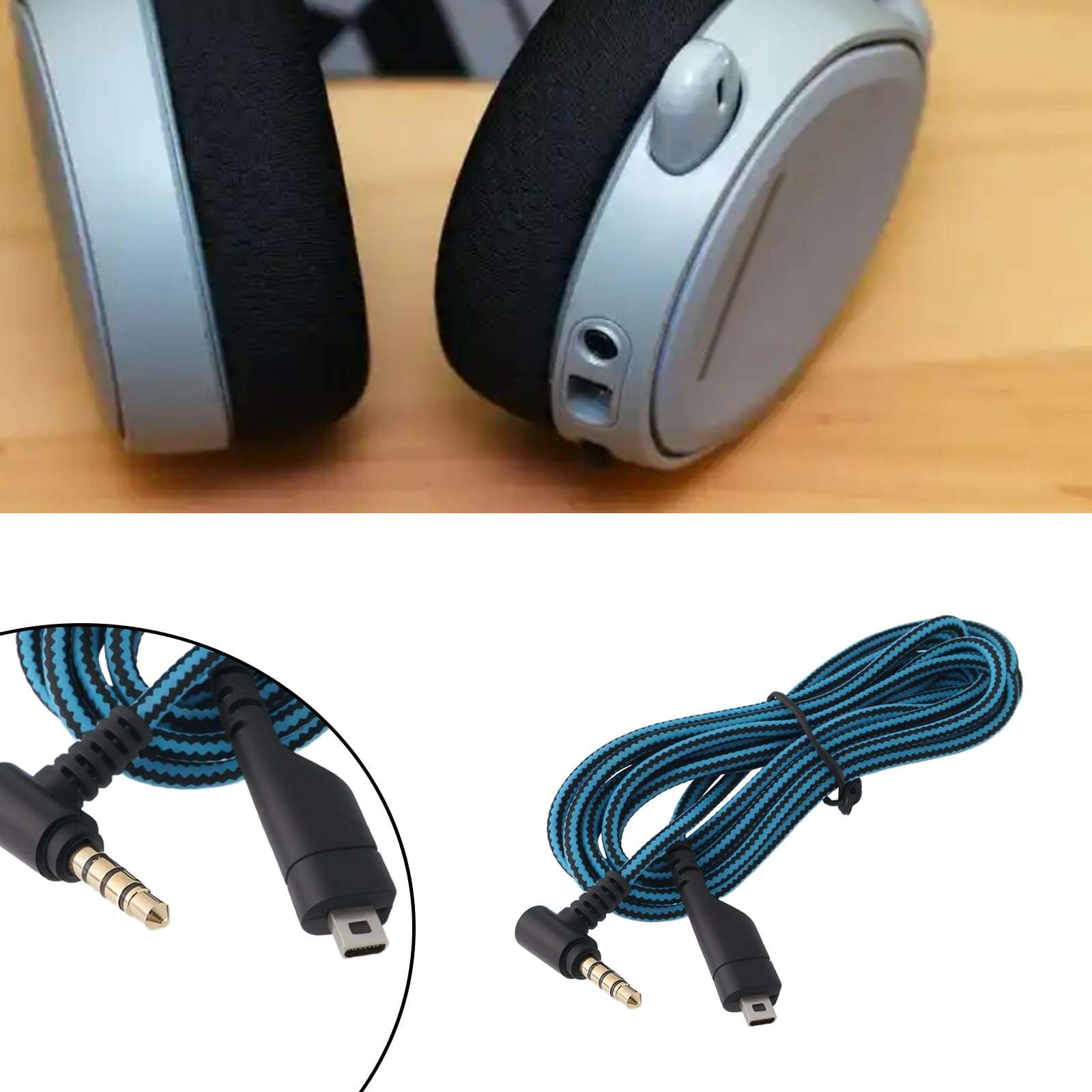 Be In Your Mind 1 Set of 2 PCs Replacement Audio Braided Cable 2M with Y Adapter Compatible with SteelSeries Arctis 3, 5, 7, Pro, Prime Gaming Headsets 4