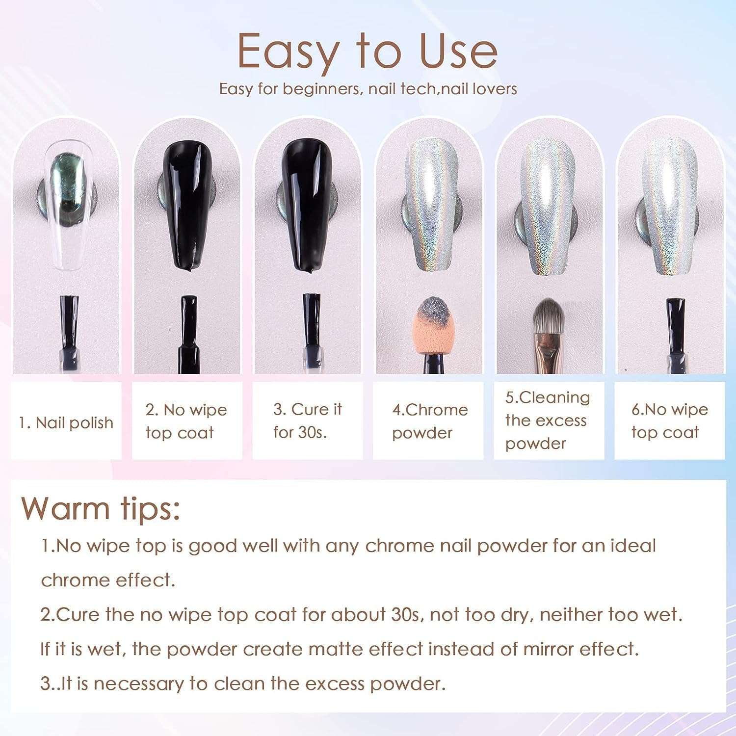 AISHU Golden Chrome Nail Powder Solid Glitter Fairy Shell Nails Art Powder Holographic Ice Transparent Aurora Moonlight Manicure Pigment with Tool 4