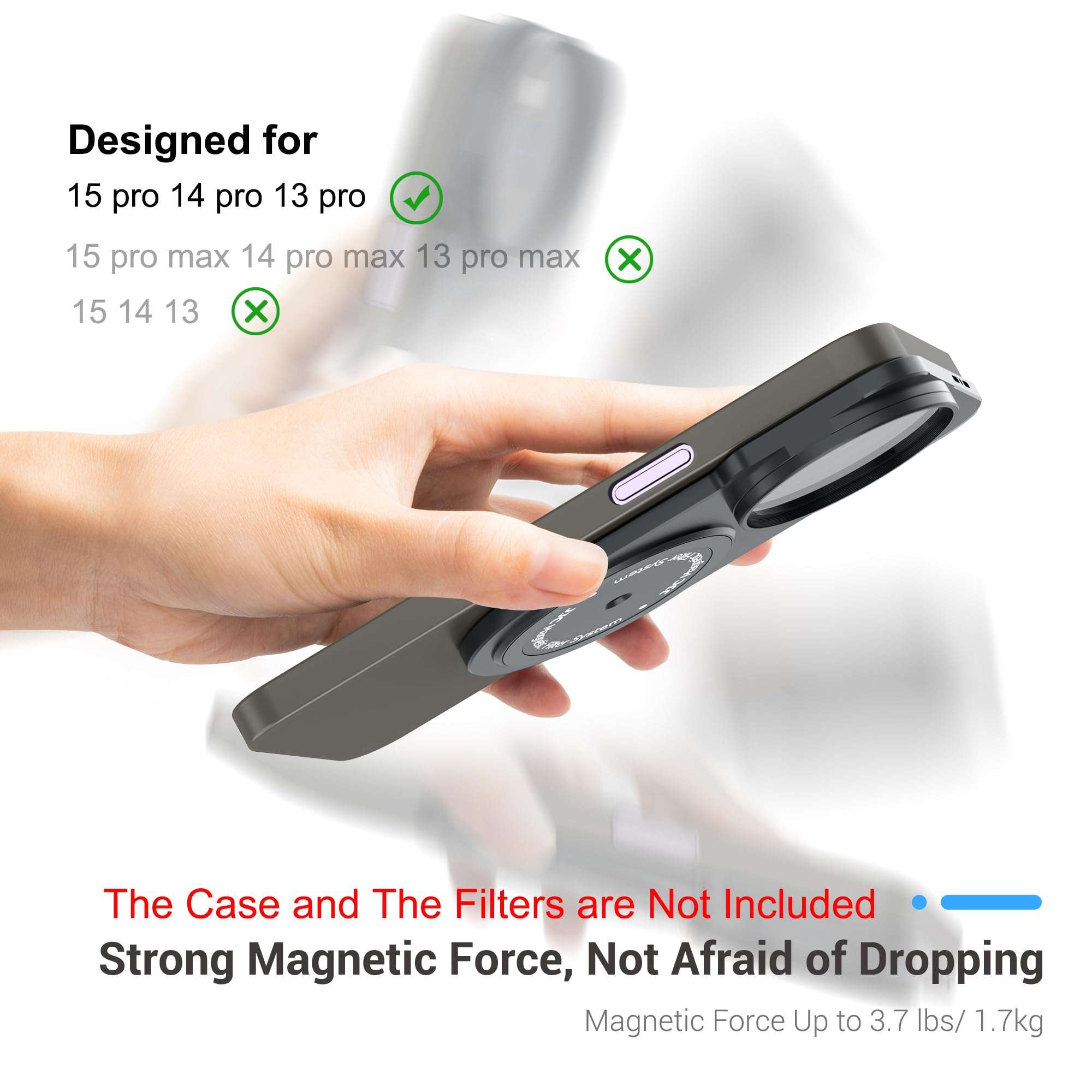 Magnetic Lens Filter Mount for iPhone 16 Pro iPhone 15 Pro 14 Pro 13 Pro,[Filter NOT Included],Magnetic Filter System for Any Threaded 49mm Filter with Hood,Cold Shoe Mount & Tripod Mount Adapter 4
