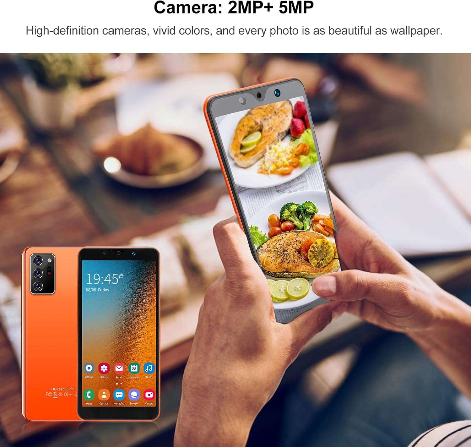 Zyyini Note30 Plus Unlocked Smartphone, 5.72 Inch HD Full Screen Phone, Dual SIM, 512MB + 4GB, 2MP + 5MP Camera, Face Unlock, with WiFi+BT+FM+GPS, with Earphone(Orange) 4