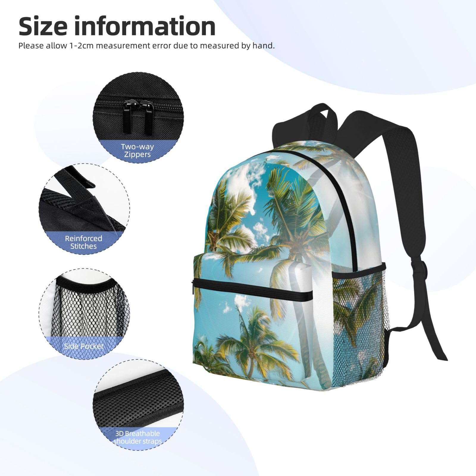 ASSORT Palm Tree Print Laptop Backpack Anti Water Bag For Men Women, Travel, College, Work, And Business 6