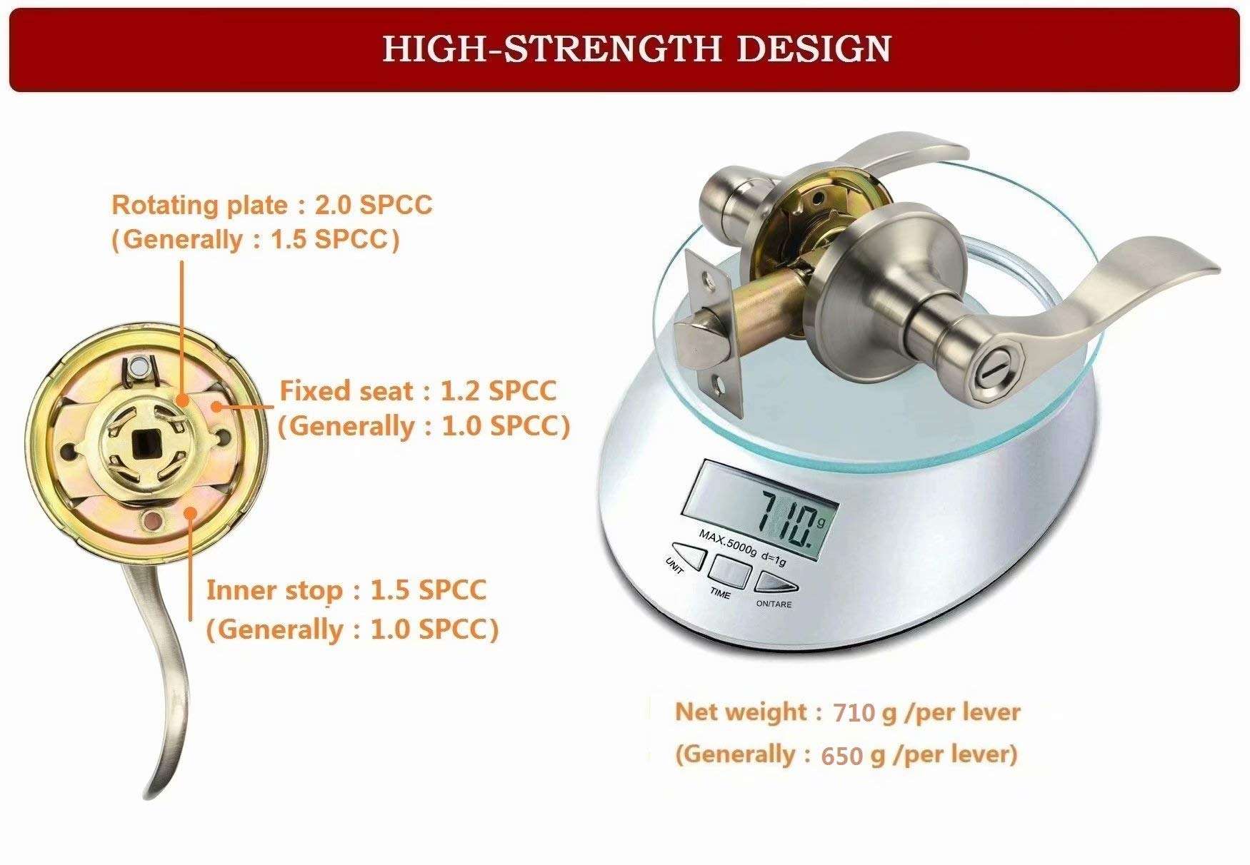 STIANC 6 Pack Privacy Door Lever Handle- Interior Door Handles-Bedroom/Bathroom Lever Door Handle Satin Nickel, High-Strength Design 2