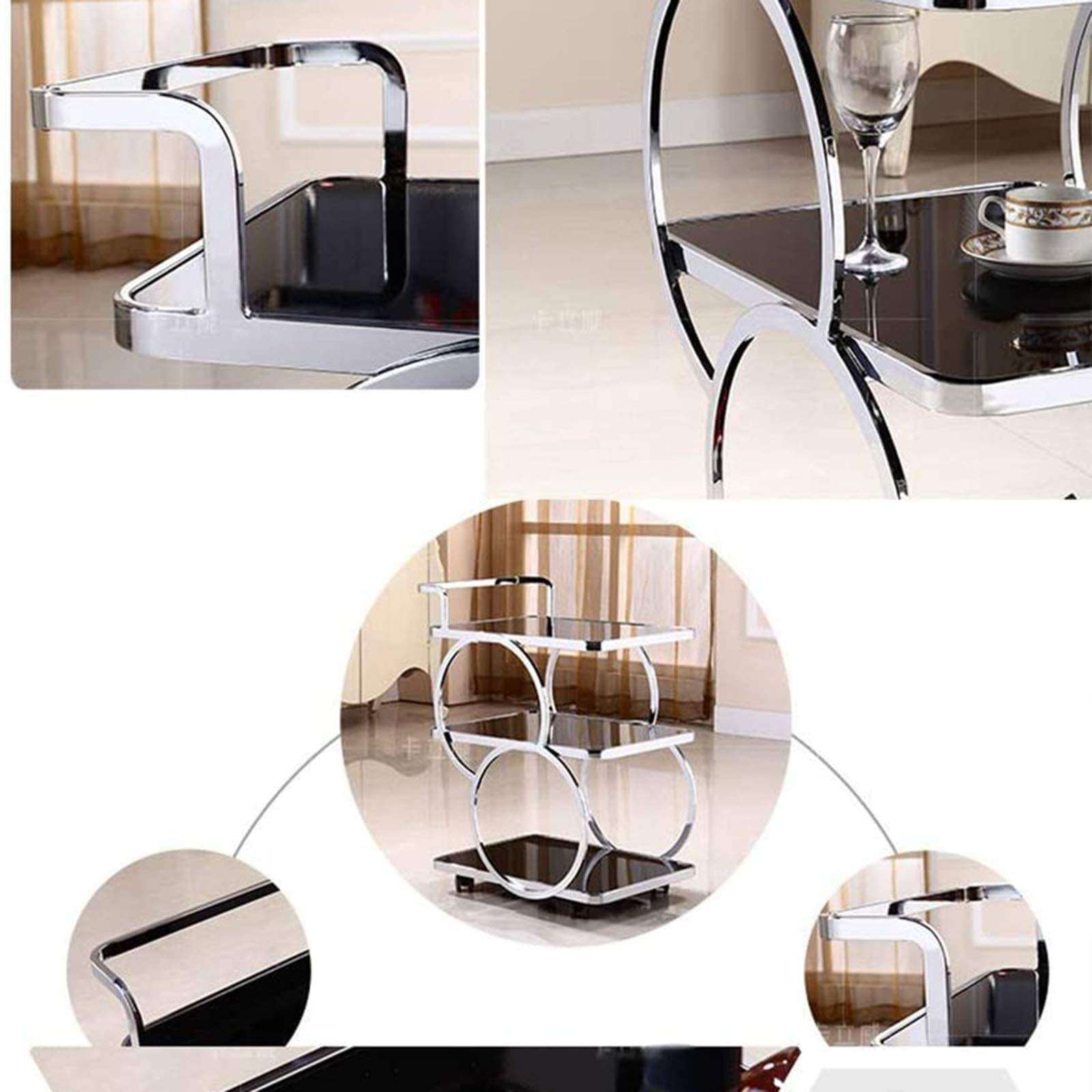 FDFDF Service Cart Storage Trolleys Four Wheels Portable Tool Storage Cart Shelf Trolley,Stainless Steel Rack Simple Fashion Mobile Convenient Hotel Restaurant 5