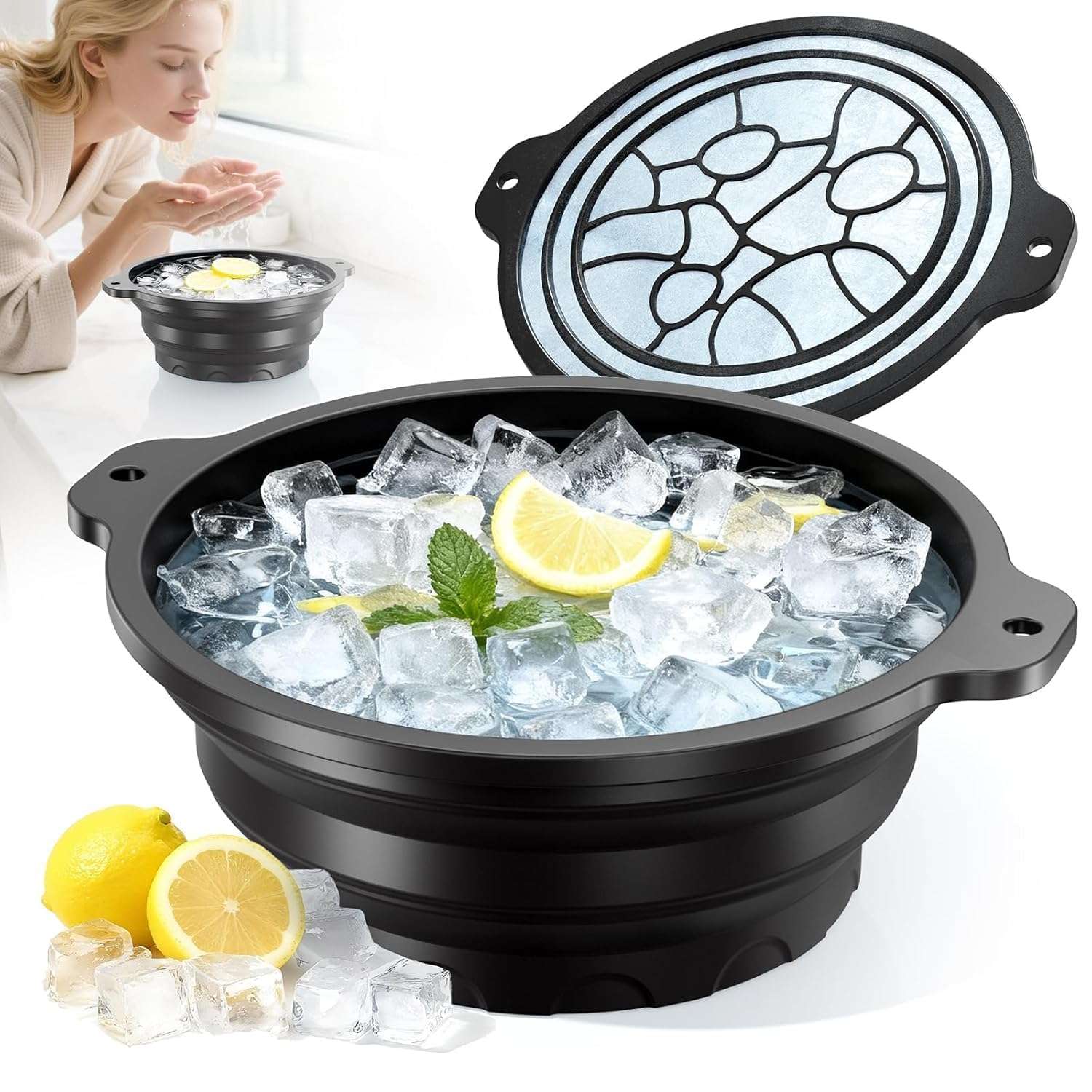 PROTEXX Silicone Face Bowl for Ice with Built-in Icetray, Collapsible Face Tub for Ice Bath, Facial Ice Plunge Bowl, Ice Water Facials at Home (1 pic Hook) 3