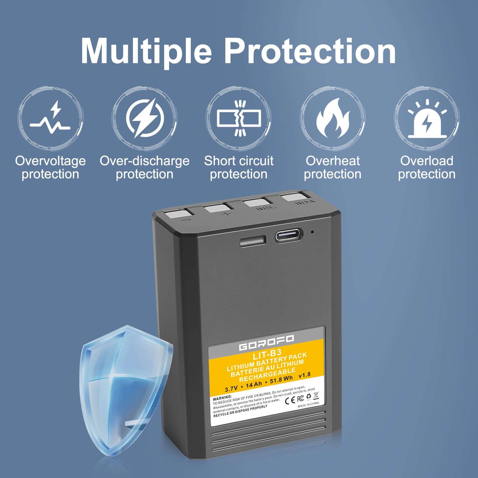 GOROFO Vosker V300 VKX Security Cameras, Rechargeable Lithium Battery with Fast Charge, Weather-Resistant Power Supply 6