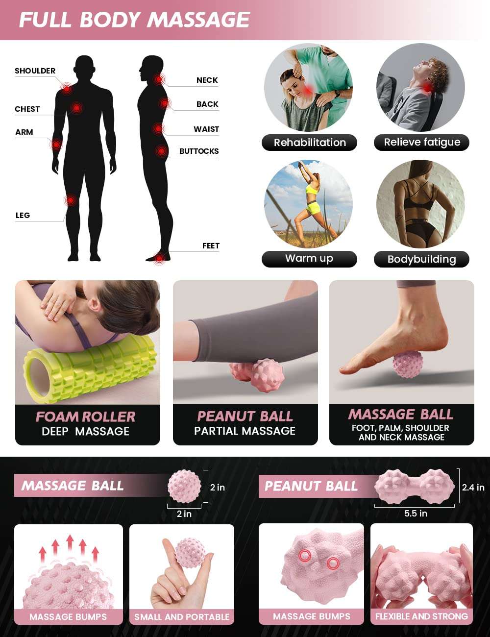 Yoga Starter Kit 12 in 1 - Set Include Mat, Foam Roller, 4 Resistance Bands, Blocks 2 Pack with Strap, 2 Peanut Massage Balls, Yoga kit and Sets for Beginners 6