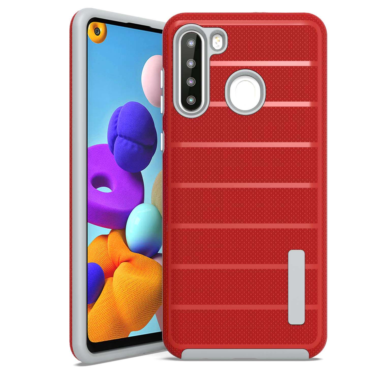 EnCASEs 2 in 1 Cell Phone Case for Samsung Galaxy A21, Slim Red Matte TPU Shockproof Bumper Protective Durable Trendy Eco-Friendly Case Cover for Men Women Teenagers Children 2