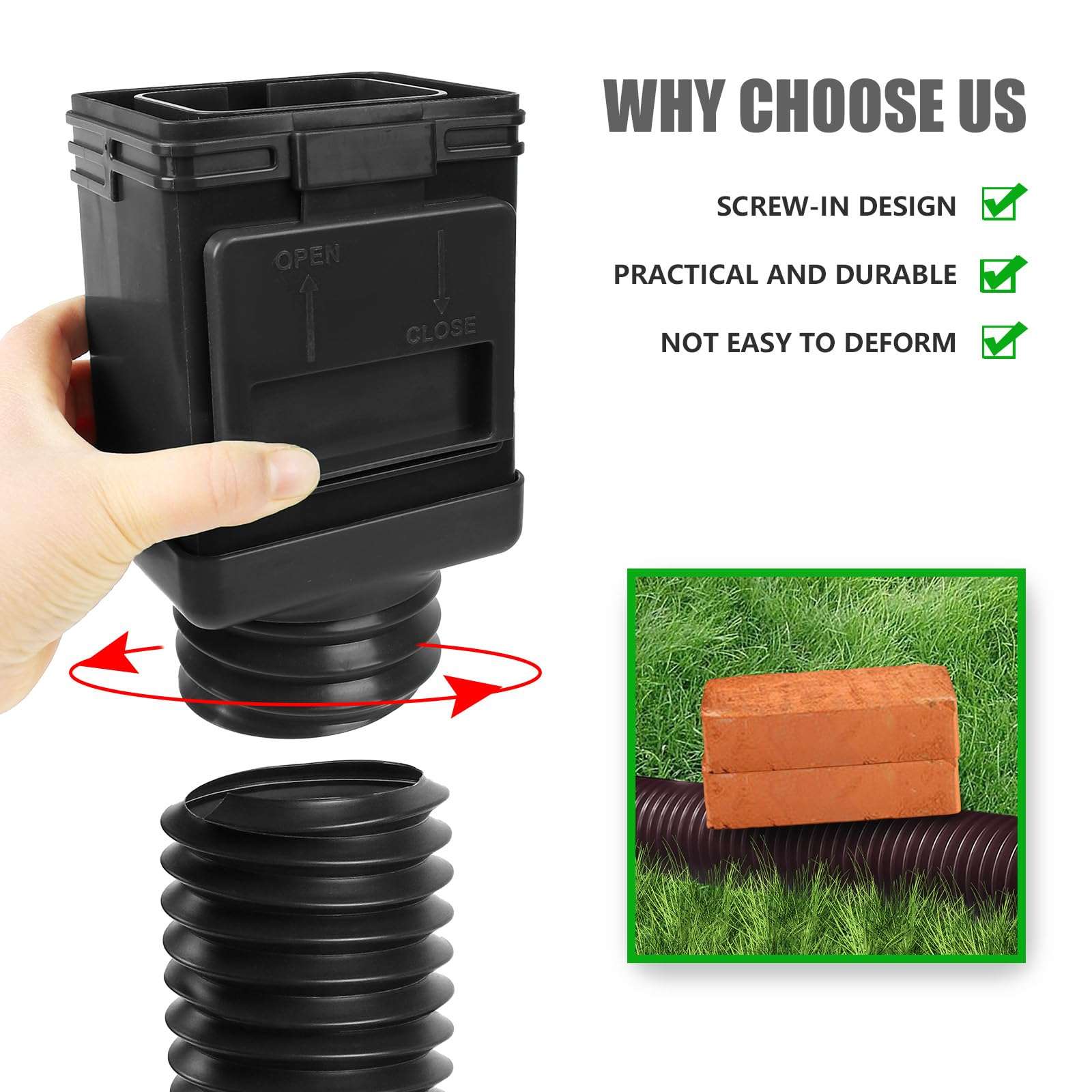 3 Pack Rain Gutter Downspout Extensions, Pathneer Extra Long Downspout Extension, Leaf Eater Downspout Filter, Downspout Adapter Fit both 2''×3'' and 3''×4'' Drainpipe, Black 6