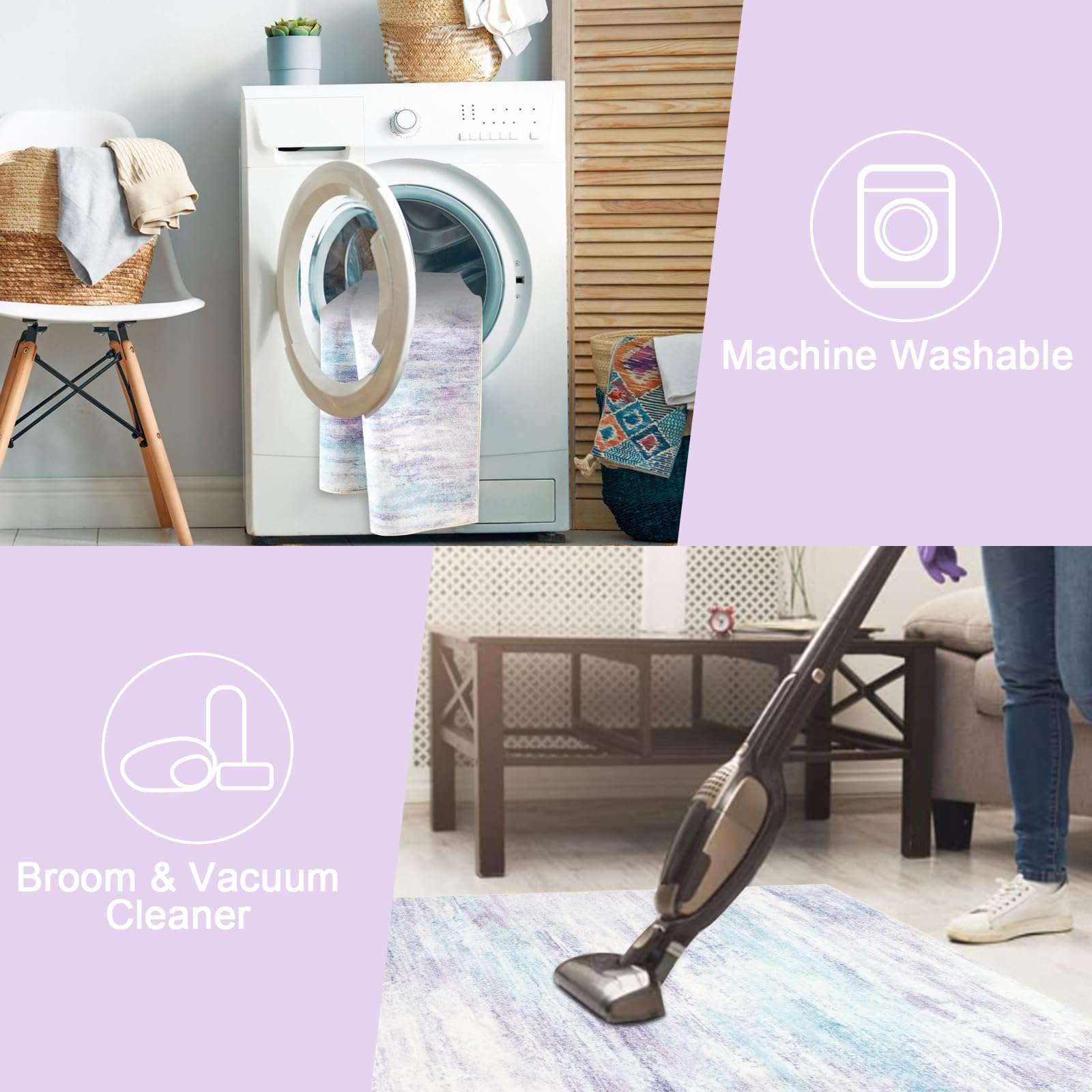 LIVEBOX Washable Runner Rug 2.5x8 Lavender, Purple Non-Slip for Bedroom, Soft Low-Pile Long Hallway for Indoor, Ultra-Thin Modern for Back Door 5