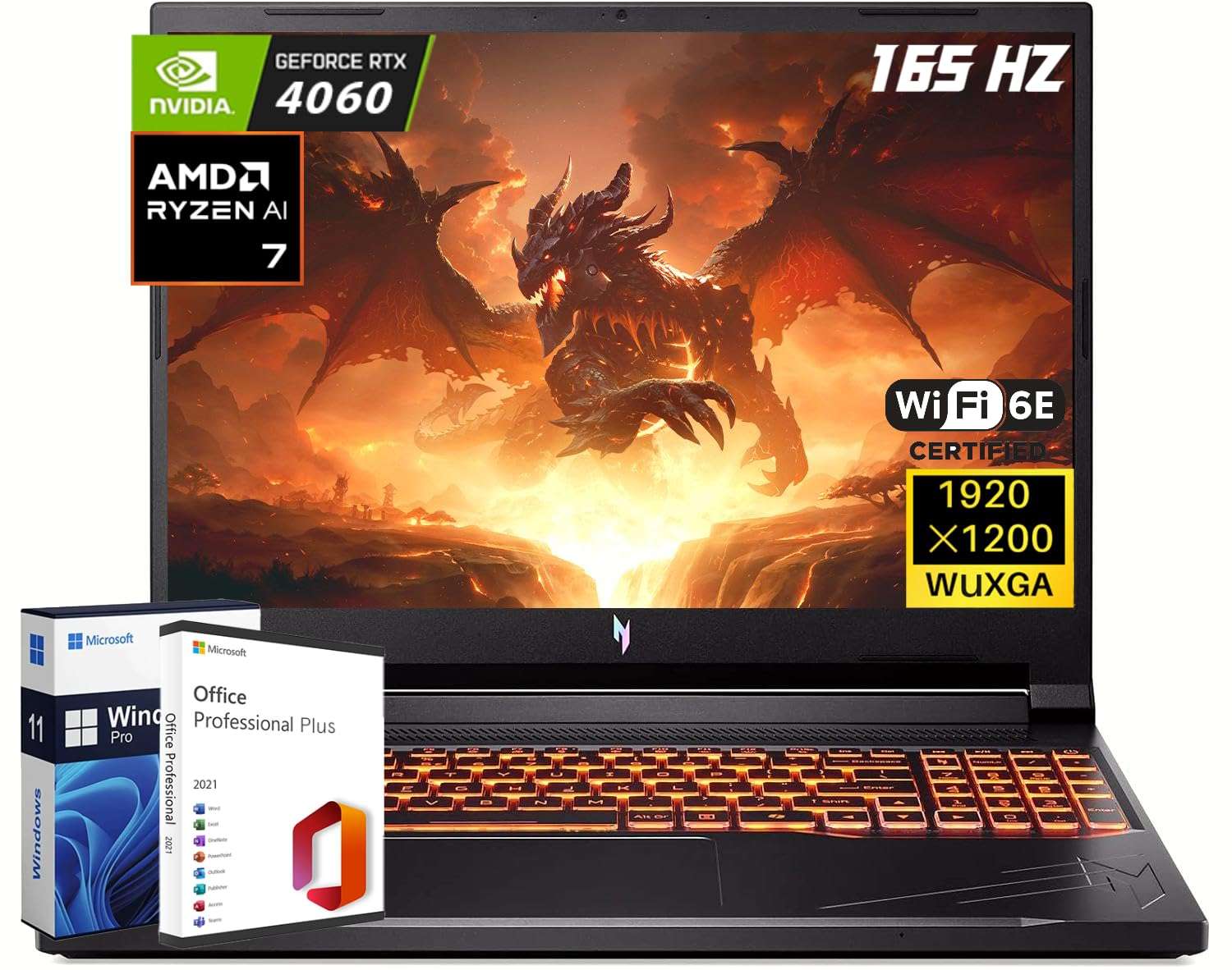 acer Nitro V 16 Gaming Laptop, AMD Ryzen 7 8845HS Octa-Core, NVIDIA GeForce RTX 4060 Laptop, 64GB DDR5 RAM, 1TB SSD, 16" WUXGA 165Hz, Wi-Fi 6E, Backlit KB, with Lifetime Office Pro & Windows 11 Pro 1