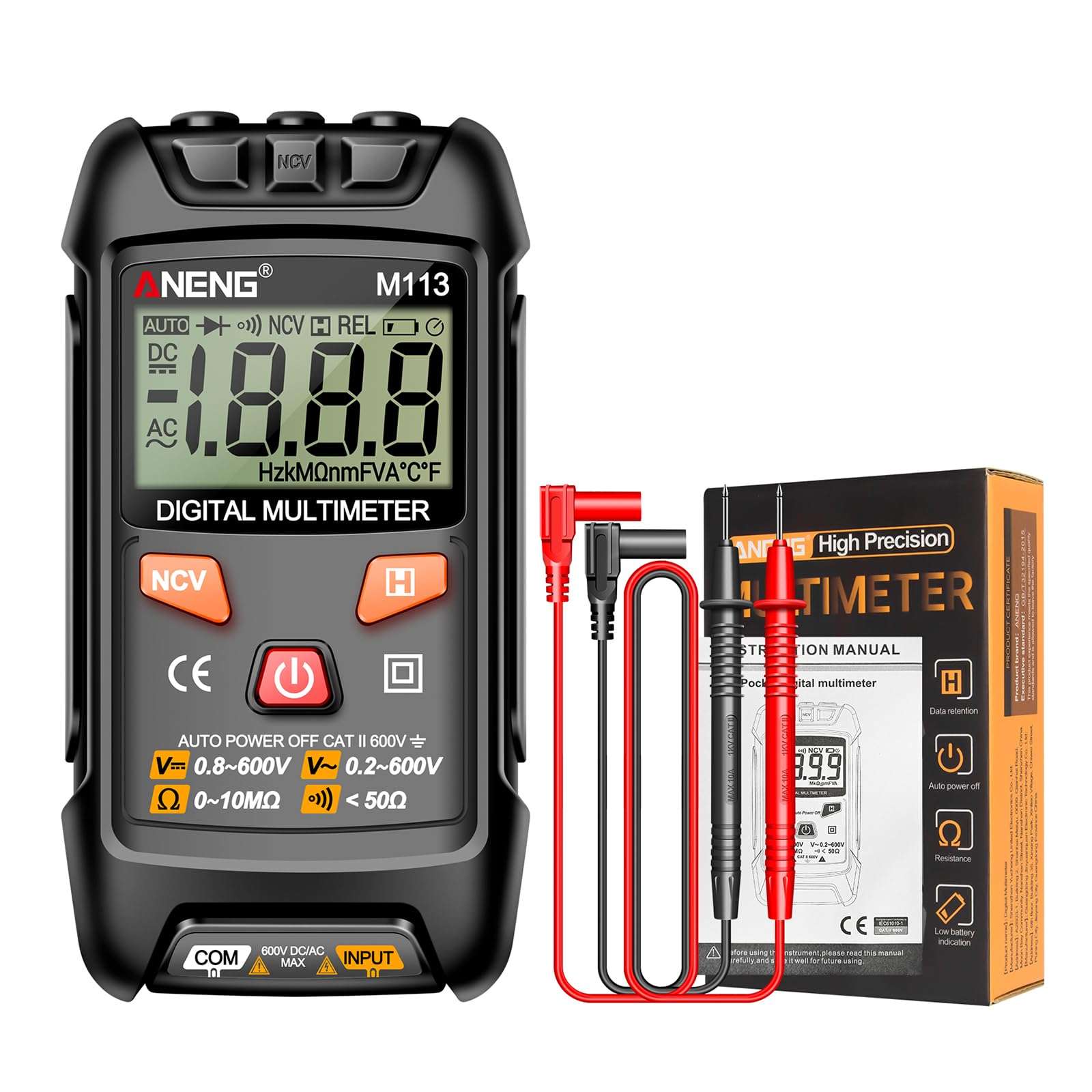 JAGTRADE Multimeter M113 Multimeter Tester Pen Voltage Detector Automatic Tester Capacitance Electric Electrician Tool Measure Current Meter, Grey 1