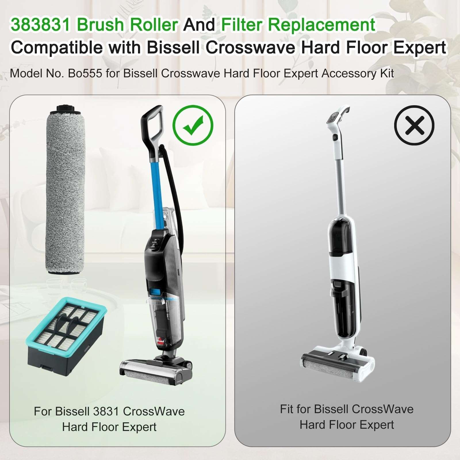 Vacuum Cleaner for Brush Roll Filter Replacement Compatible For Bissell,For CrossWave HF2/3845N/3831 Floor Scrubber(Filter) 5
