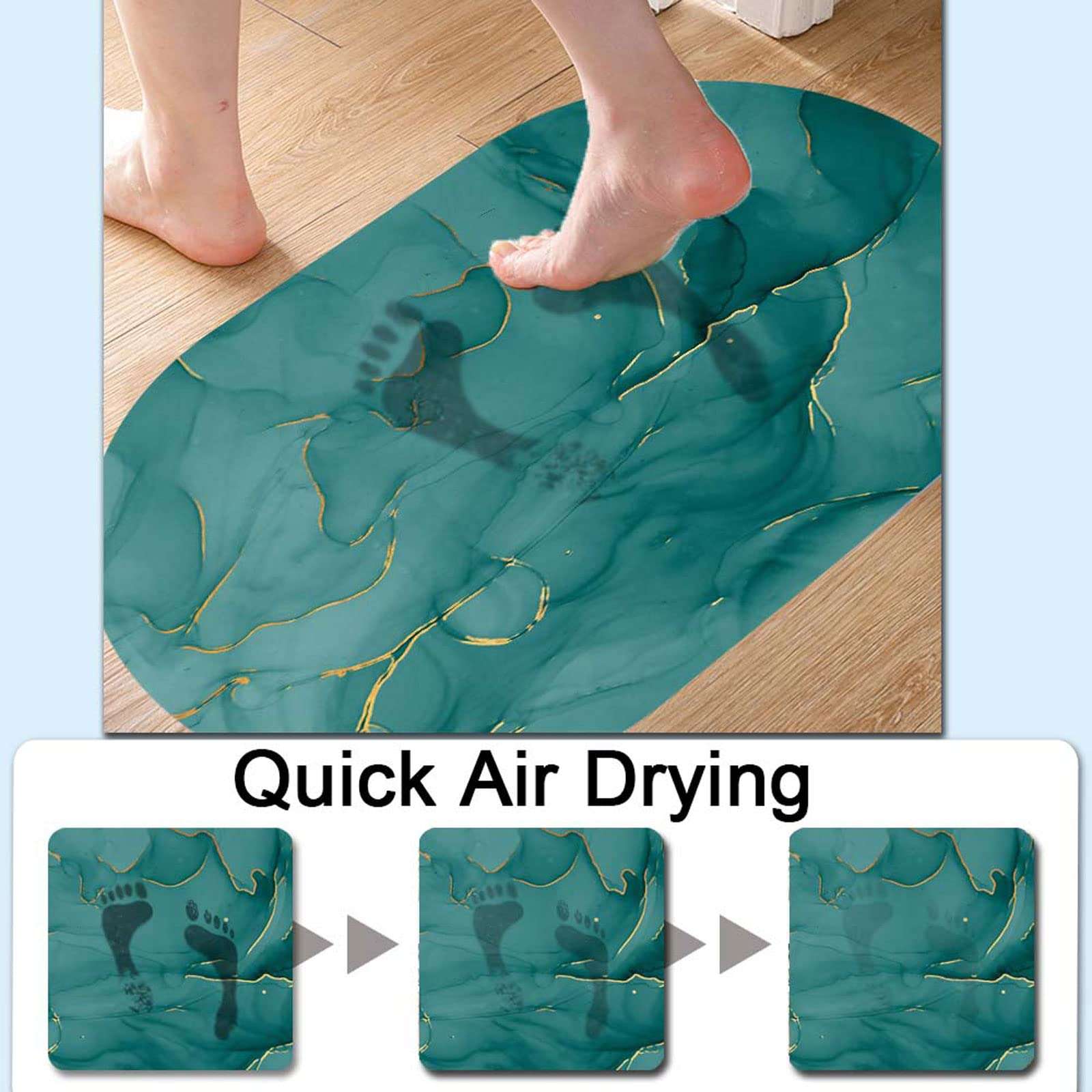 Bath Mat Rug-Dark Green Marble Pattern Rubber Non Slip Quick Dry Super Absorbent Thin Bathroom Rugs Fit Under Door Washable Bathroom Floor Mats-Shower Rug for in Front of Bathtub,Shower Room,Sink 6