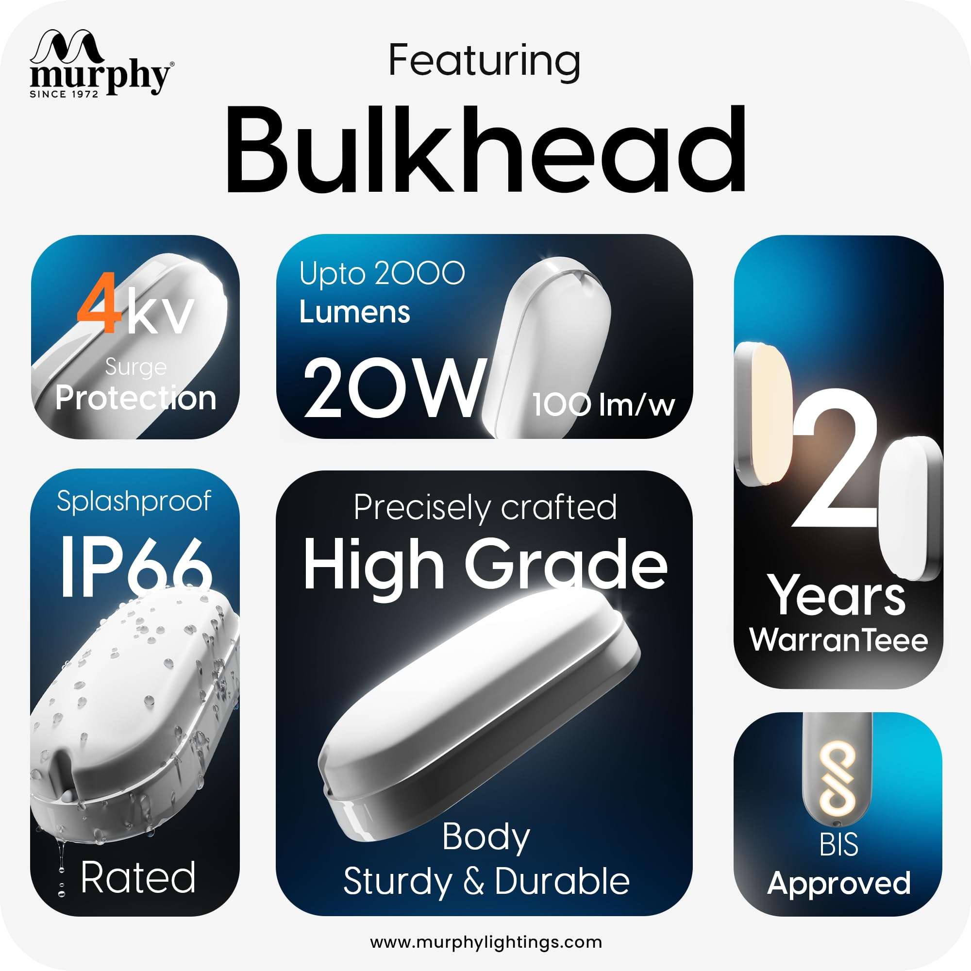 Murphy 20W LED Oval Shape Bulkhead Wall Lamp | IP66 Waterproof Outdoor Light for Gardens, Porches & Bathrooms | Cool White, Pack of 2 | 2-Year Warranty 4