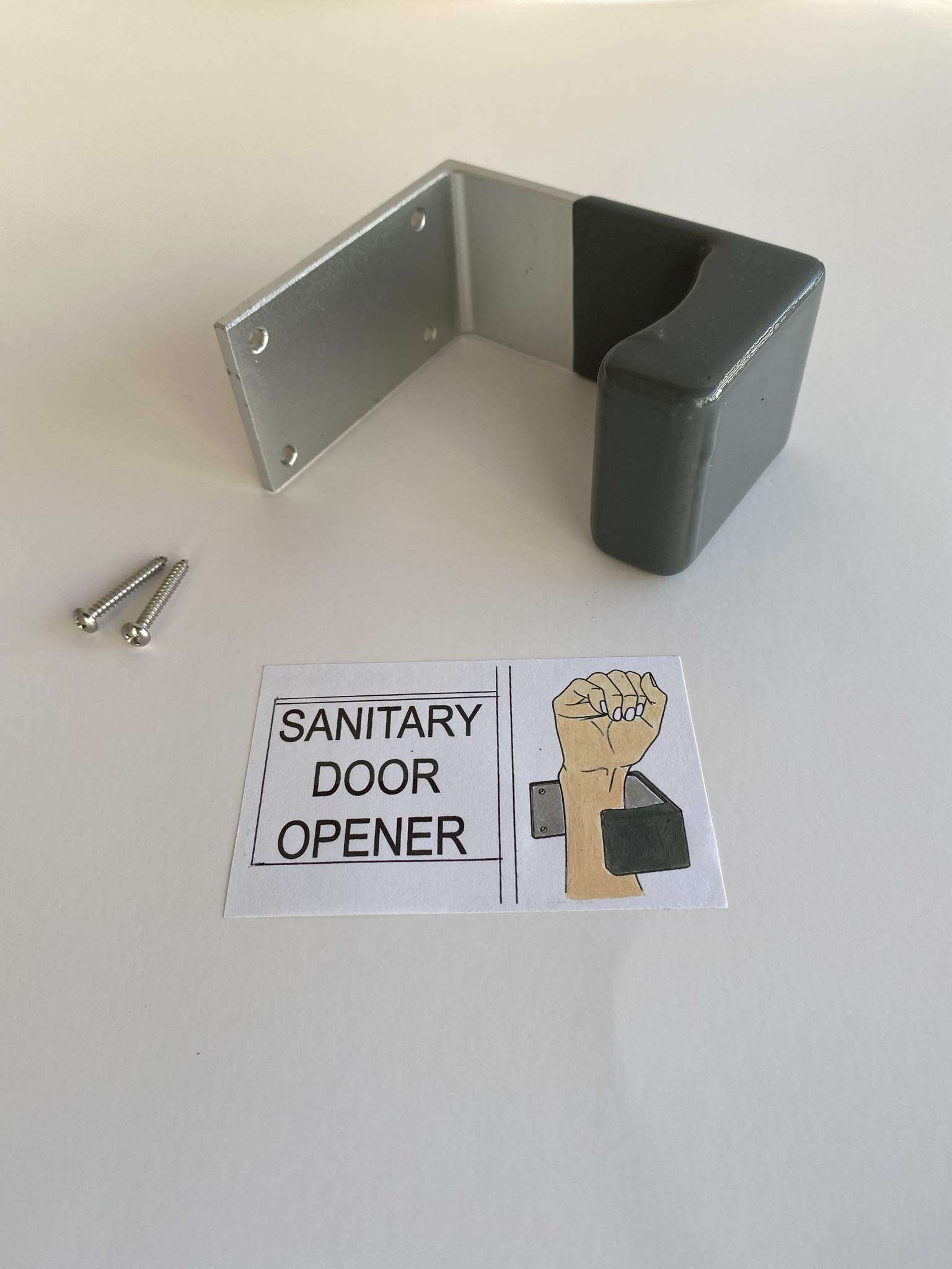 Sanitary Solutions Hands-Free Door Opener, Arm Door Pull (Rubber) Touchless. Sanitary Method for Opening Office and Bathroom Doors, Silver Aluminum and Grey Rubber 2