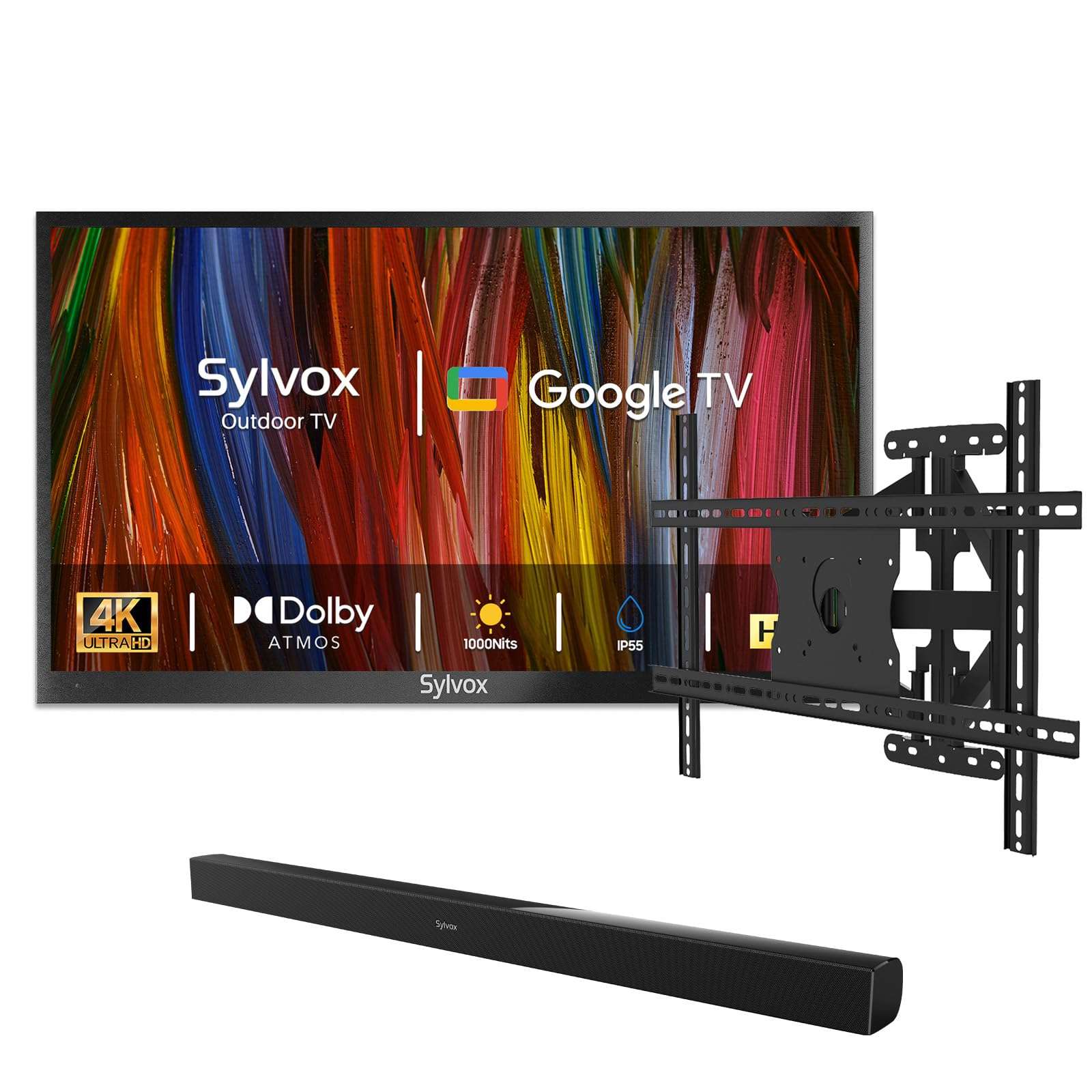 SYLVOX Outdoor TV with Soundbar & TV Mount, 75 inch Smart Outdoor TVs, 4K Weatherproof Television for Outside, Support Google Assistant, 1000 nit Brightness Partial Sun (Deck Pro 2.0/2024) 1