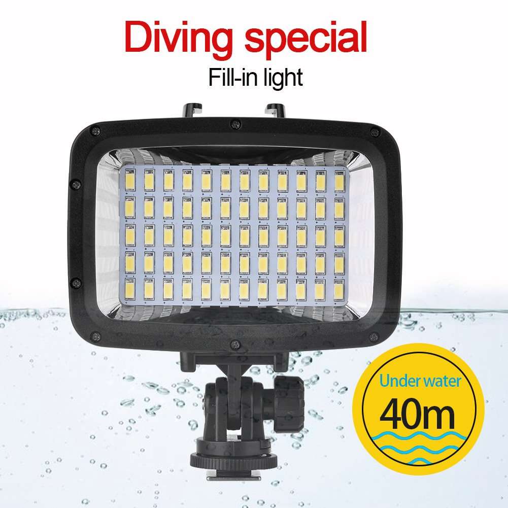 Camera Light 40m/130ft Underwater Waterproof Diving 60pcs LED Video Light 16:9 Wide Screen Fill Lamp for Camera and Smartphone 2