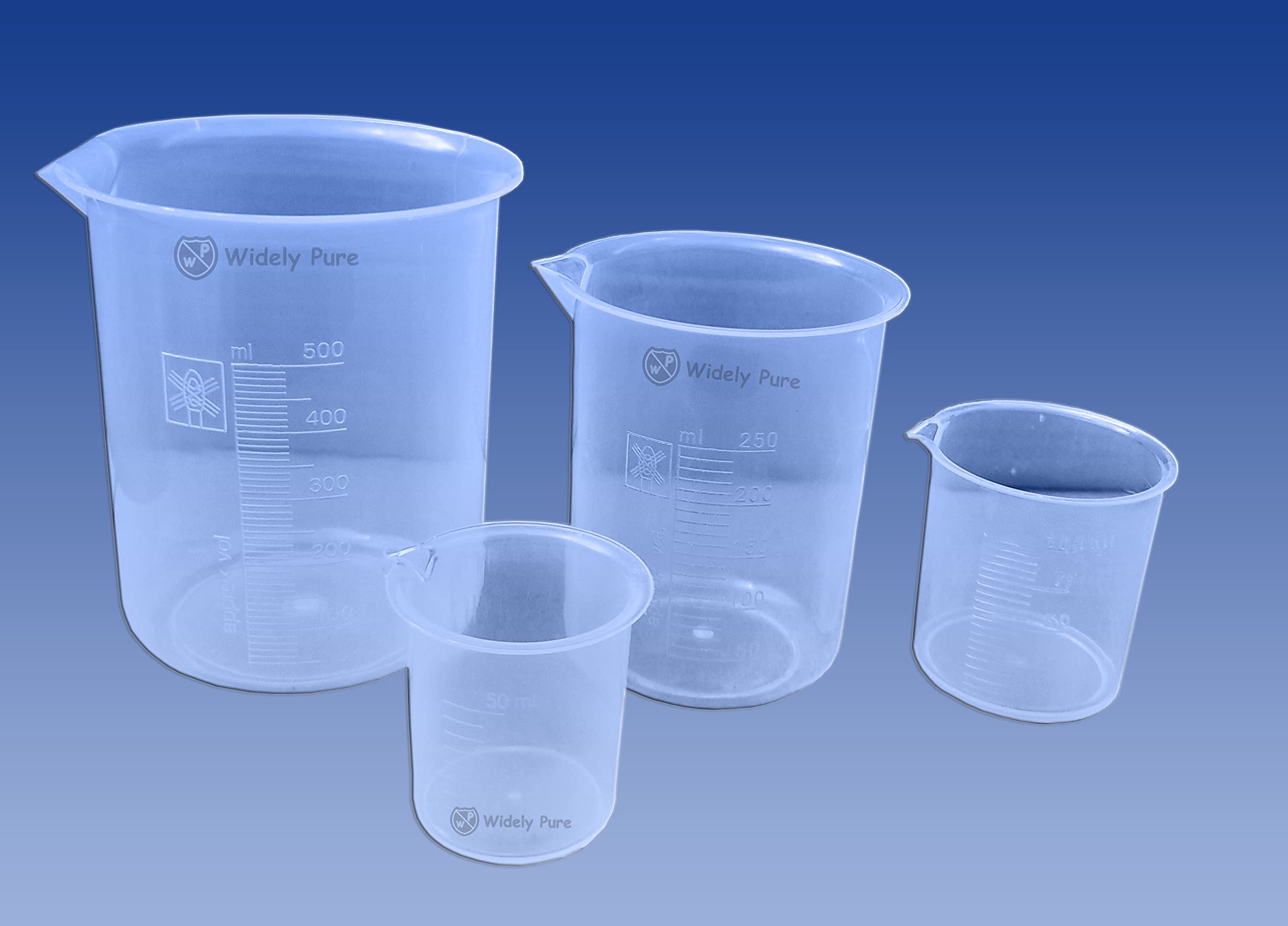 Widely Pure Plastic Science Beakers Set 500ml, 250ml, 100ml, 50ml Measuring beakers for Laboratory 1