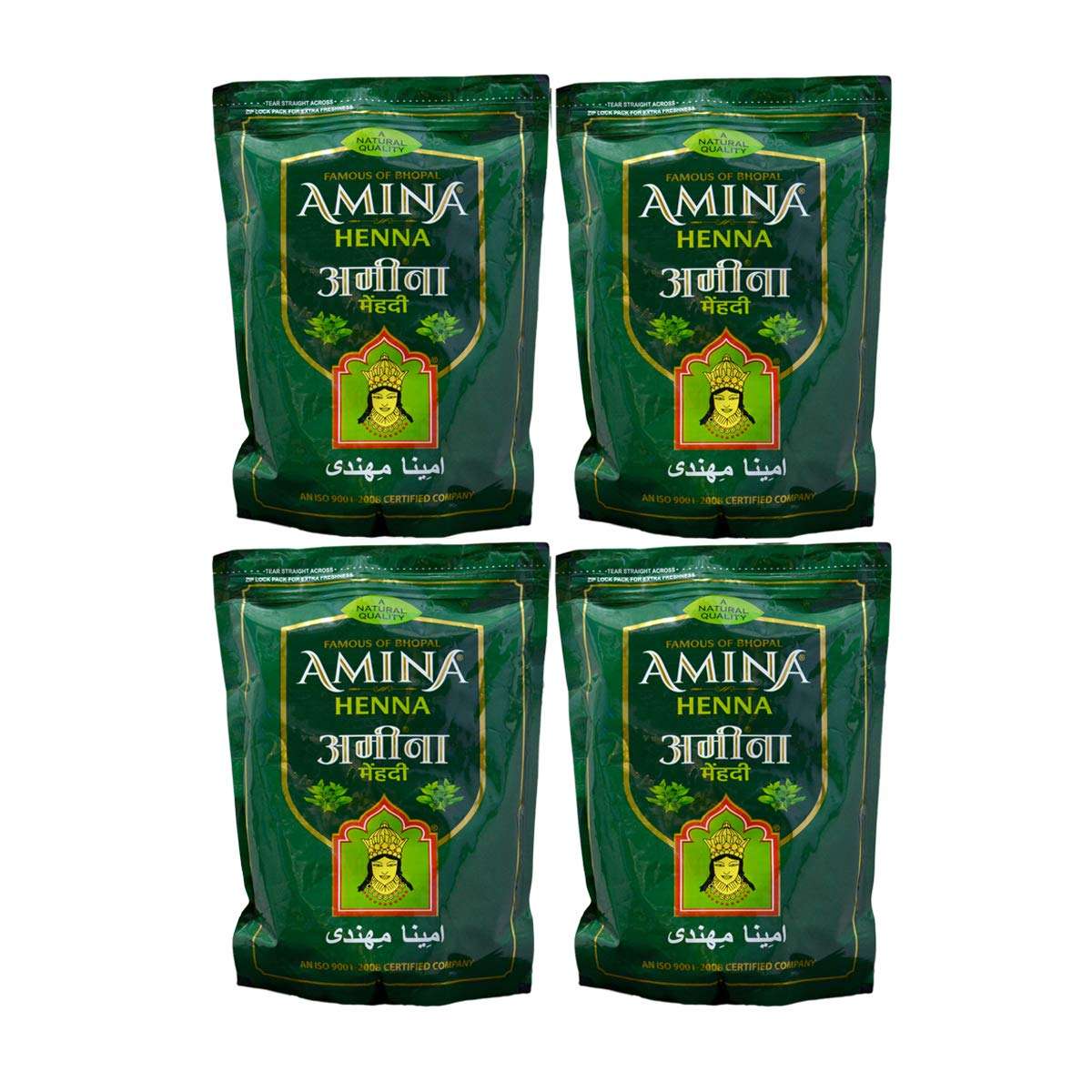 Amina Henna Mehndi Natural Henna Powder For Skin Hand and Hair, Green, 4000 G (Pack of 4) 1