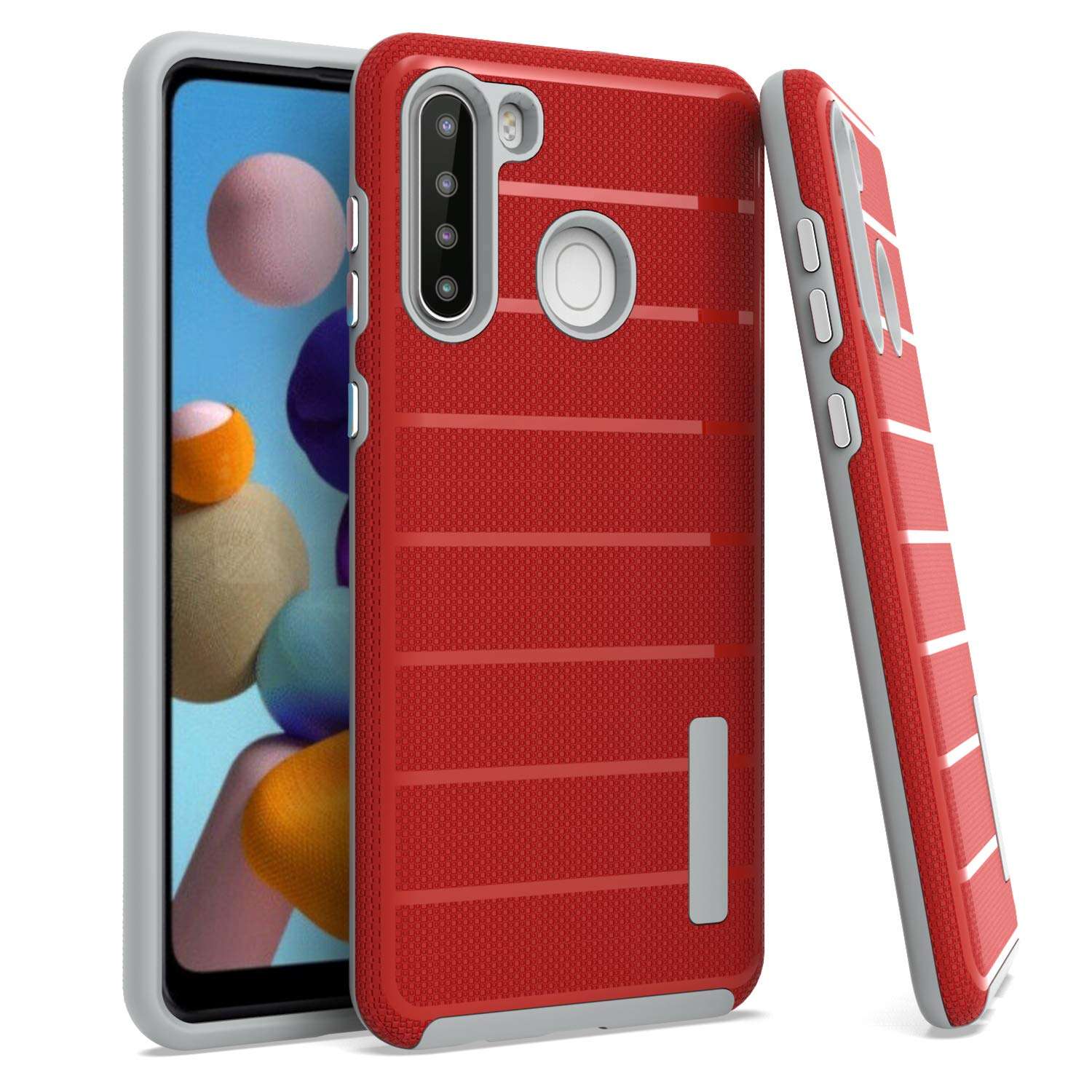 EnCASEs 2 in 1 Cell Phone Case for Samsung Galaxy A21, Slim Red Matte TPU Shockproof Bumper Protective Durable Trendy Eco-Friendly Case Cover for Men Women Teenagers Children 6