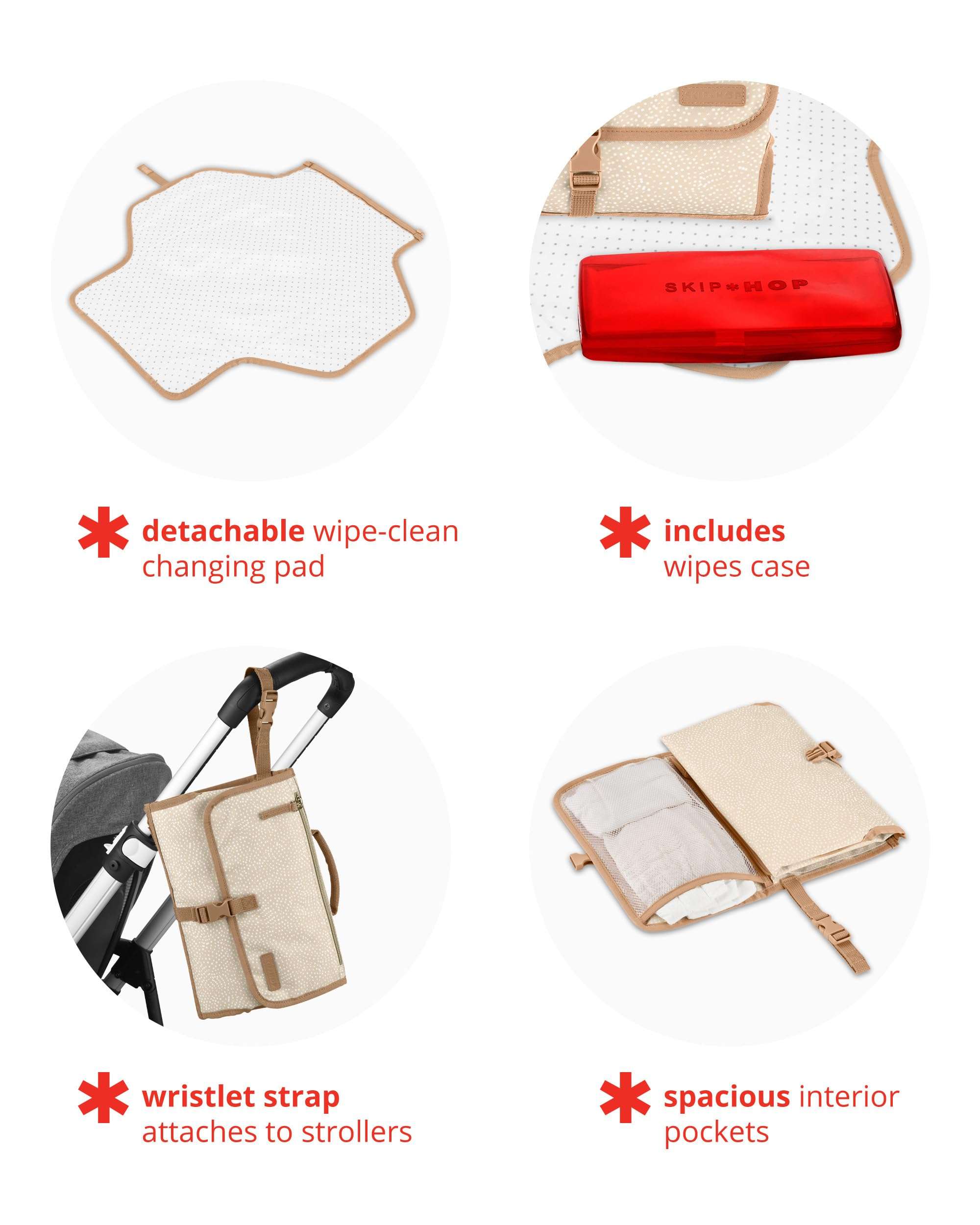 Skip Hop Portable Baby Changing Pad, Pronto, Beige Swirl Dot 4