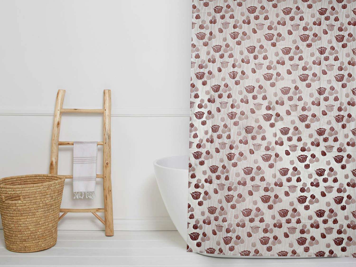 Heart Home PVC 7 Feet Shower Curtain with 8 Hooks (Brown)- CTHH406