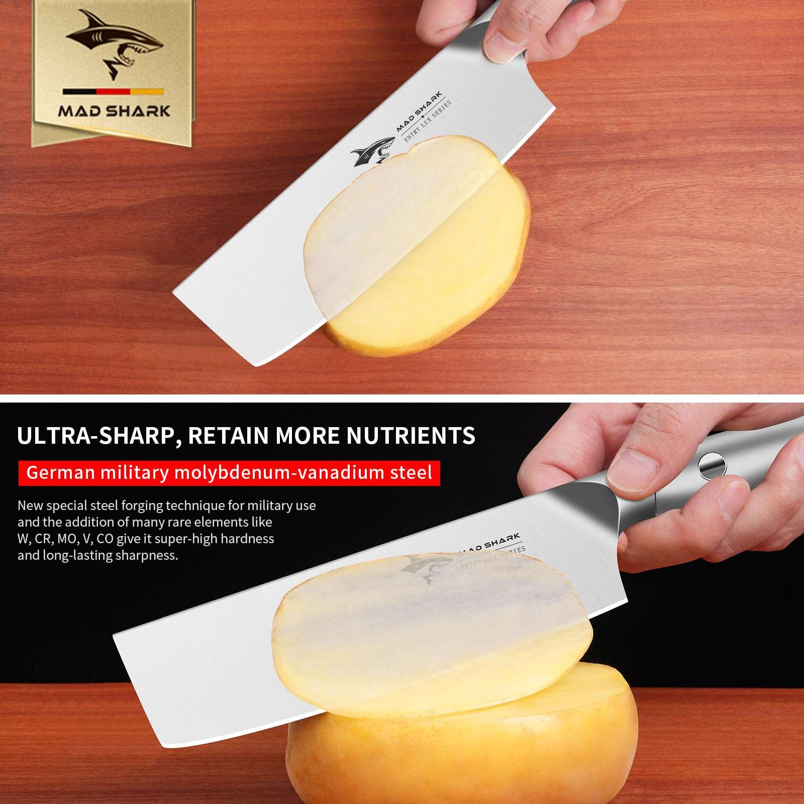 MAD SHARK Nakiri Chef Knife 7 Inch Vegetable Knives, Ultra Sharp Knife, Multipurpose Chopping Knife with Precision and Beauty, for Home and Kitchen, Unique gift for Family with Box (7 Inch) 4