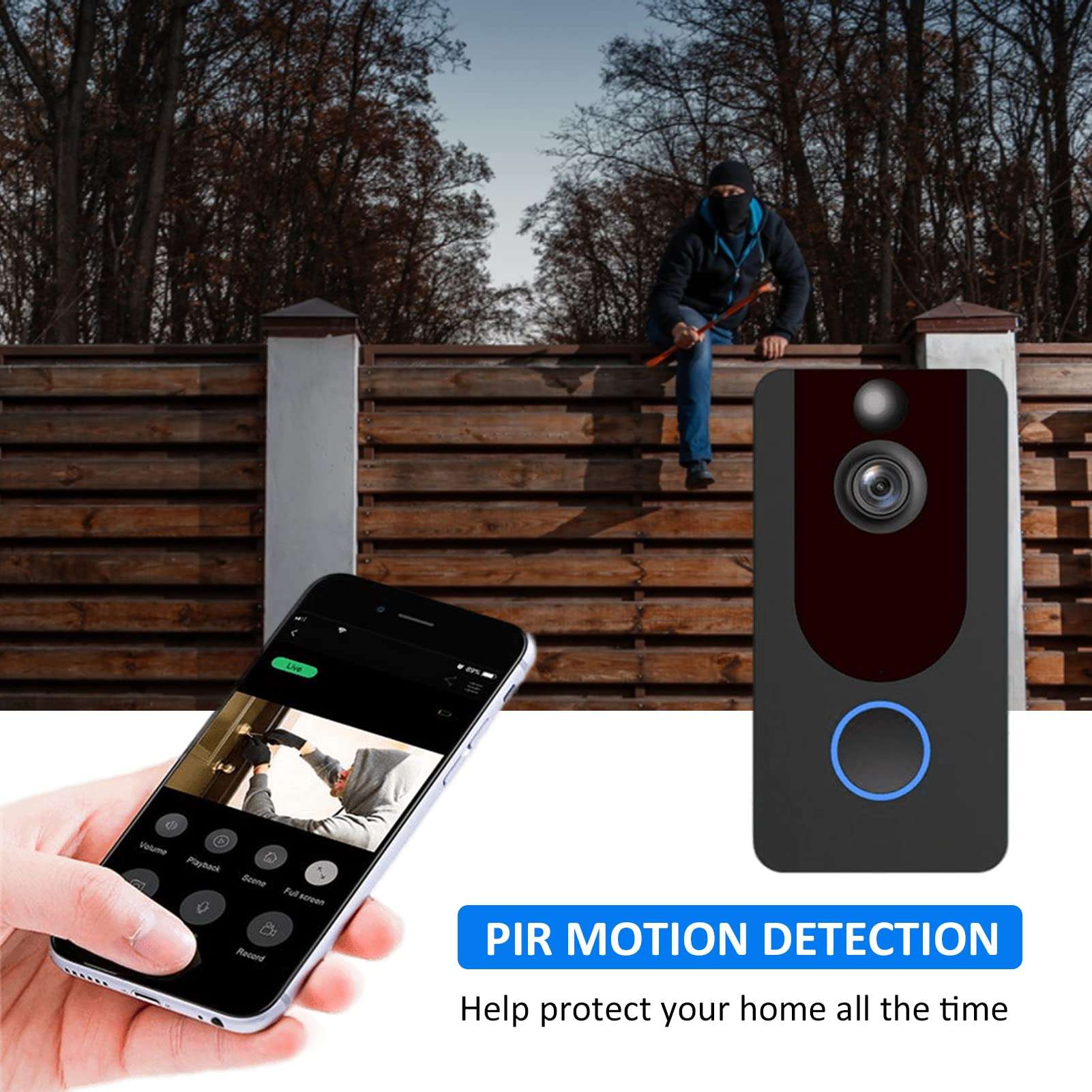 Acogedor Ring Video Doorbell WiFi Wireless Doorbell Camera with Motion Detection, 1080P HD, Night Vision, Remote Intercom Door Bell Cameras Wireless 5