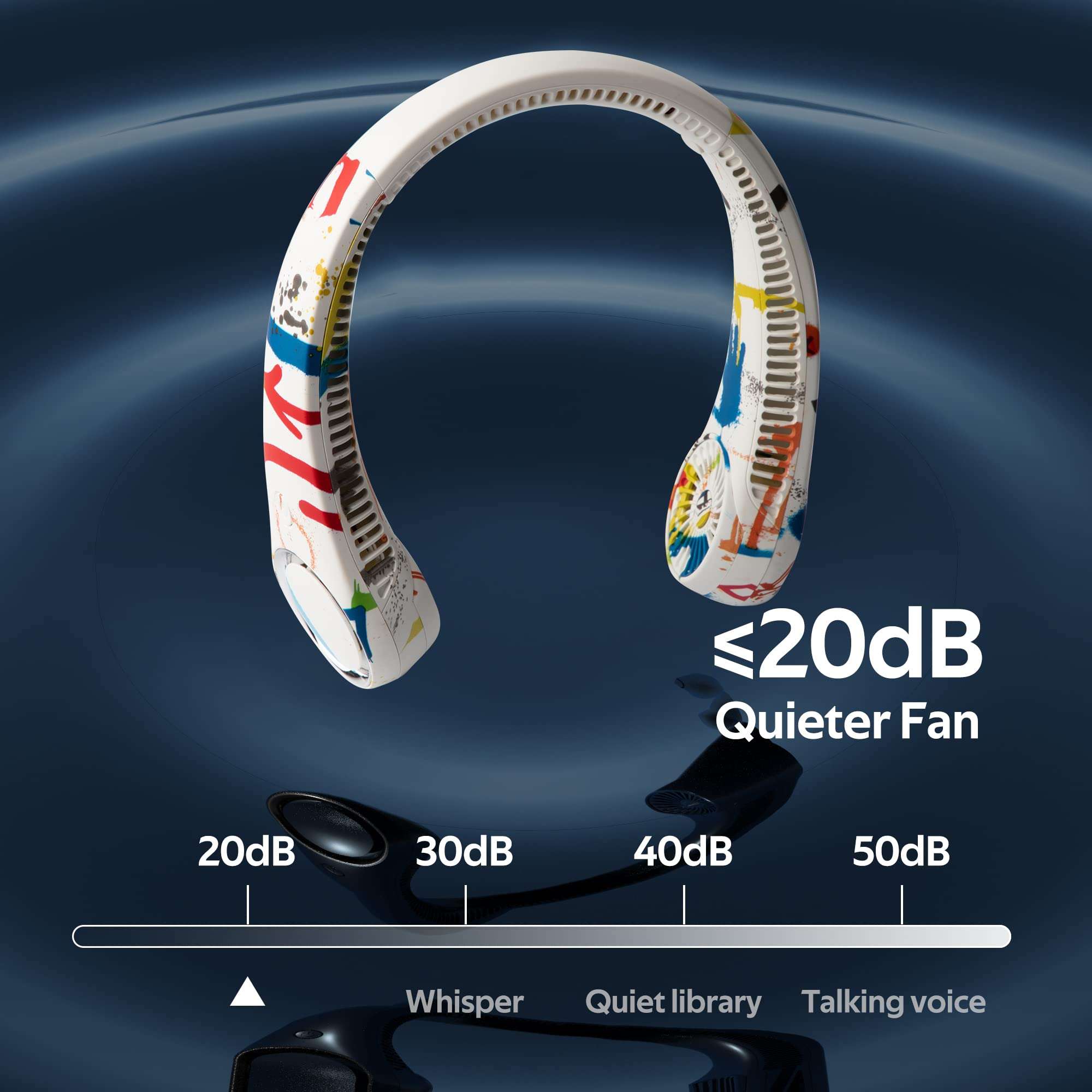 Portable Neck Fan, Hands Free Bladeless Fan, 360° Cooling Personal Fan,Wearable Quiet Fan for Outdoor Indoor, Birthday Gifts for Men Women Mom Dad, 4000mAh Battery USB Rechargeable（White Graffiti） 5