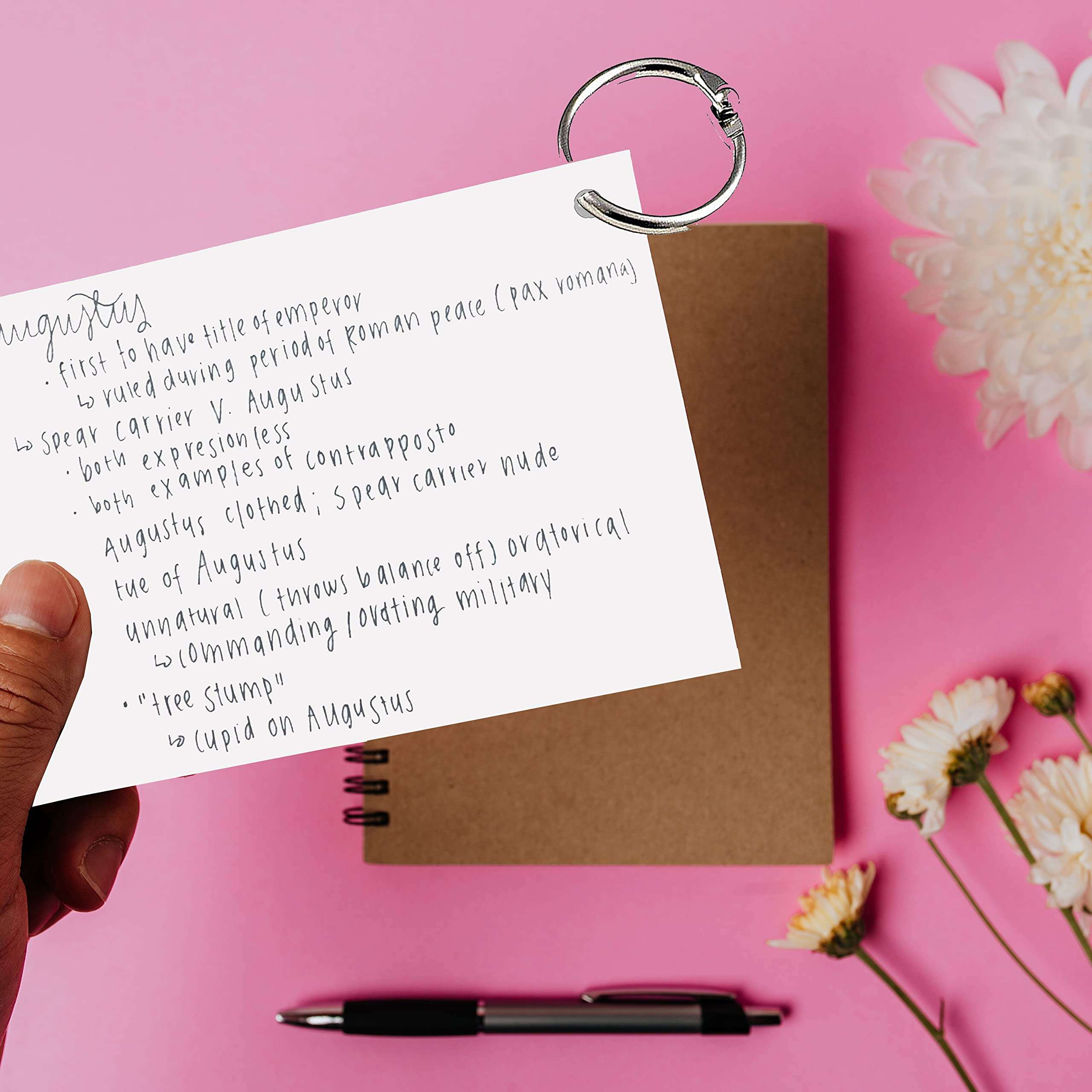 PG Creations Pre Punched Unruled Index Flash Cards with Storage Box | Binder Rings, Blank Plain, 4x6 Inch Large Size 300 Gsm Ivory Cardstock, White, 150 Sheets 4