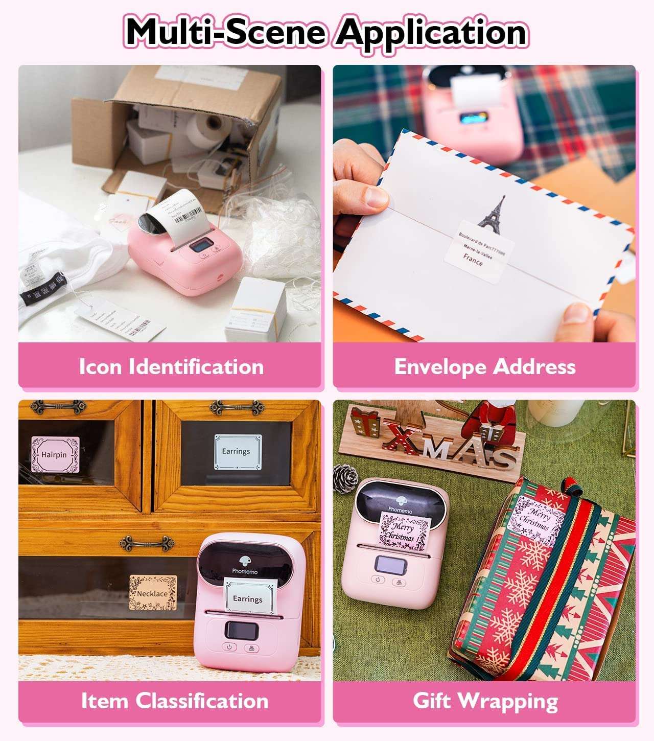 Label Maker, Phomemo M110 Label Maker for Small Business, Bluetooth Thermal Label Maker Compatible with iOS & Android, Barcode Label Printer with Tape, Address Labels, Reatil, Images, Pink 5